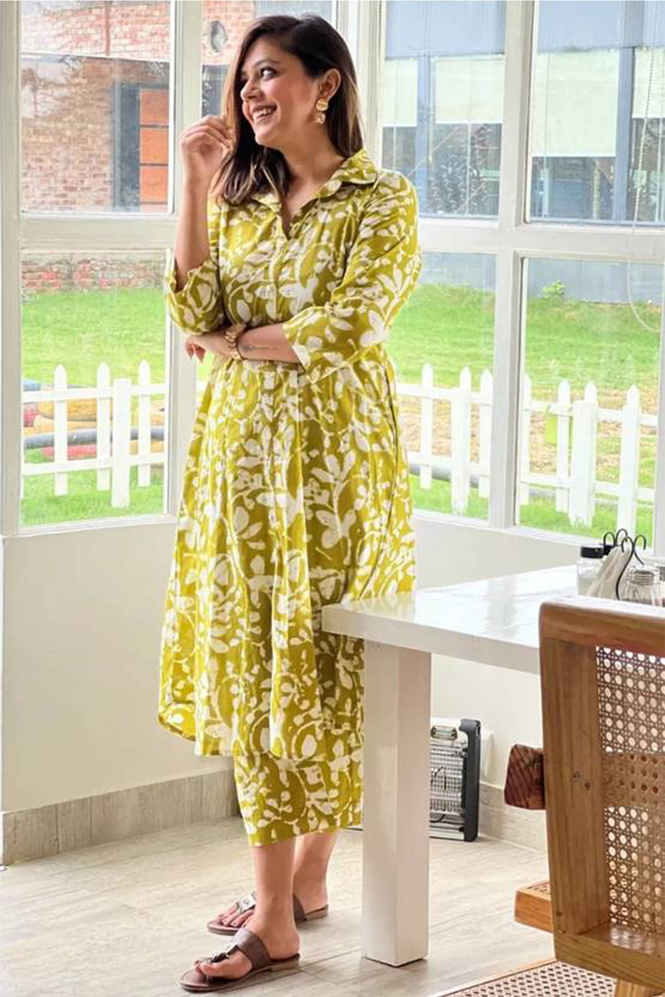 Nirja Fab Women Cotton Blend Printed A-line Kurti With Pants ( Lime Green ) Nirja Fab Women Cotton Blend Printed A-line Kurti With Pants ( Lime Green )
