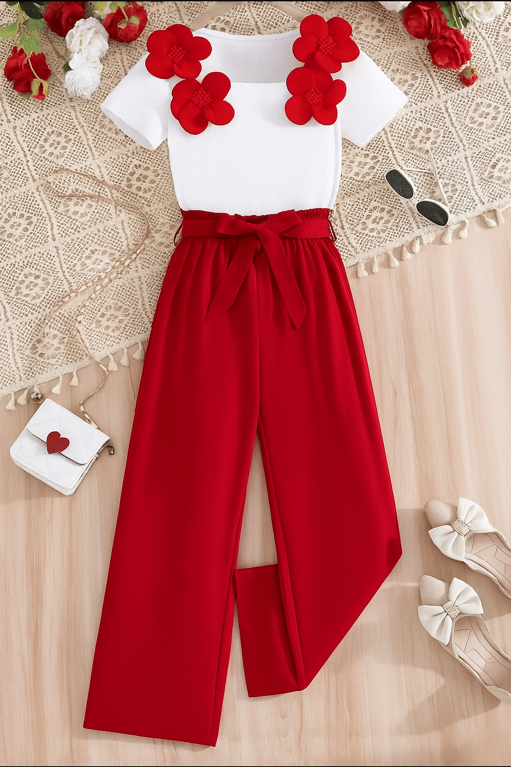     			R.POLO Pack of 1 Girls Cotton Blend T-shirt & Pants ( Red,White )