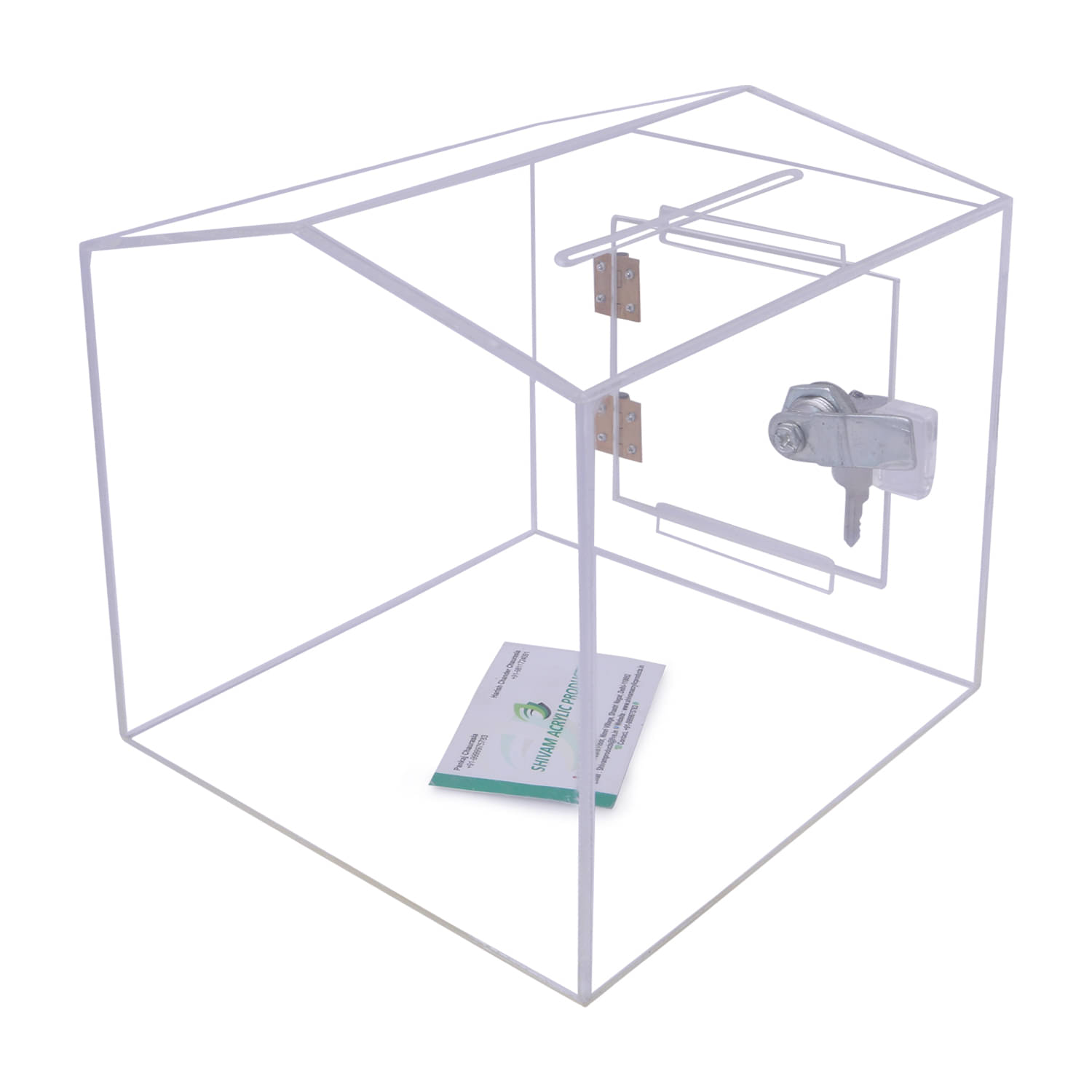     			Rasper Transparent Acrylic Donation Box Daan Patra Visiting Card Drop Box Ballot Lucky Draw Box For Coupon Collection Daan Peti (Small Size 6x6x6 Inches, Hut Shape) with Lock Facility