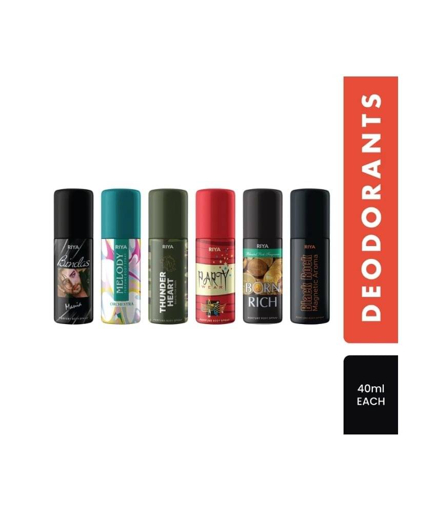     			Riya 6 Different Fragrances Perfume Body Spray for Unisex 240 ml ( Pack of 6 )