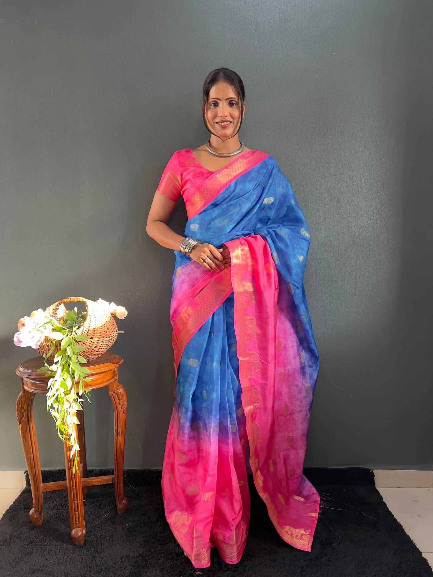     			SATVASHIV Silk Blend Printed Regular Saree With Unstitched Blouse Piece ( Multicolor 4 )