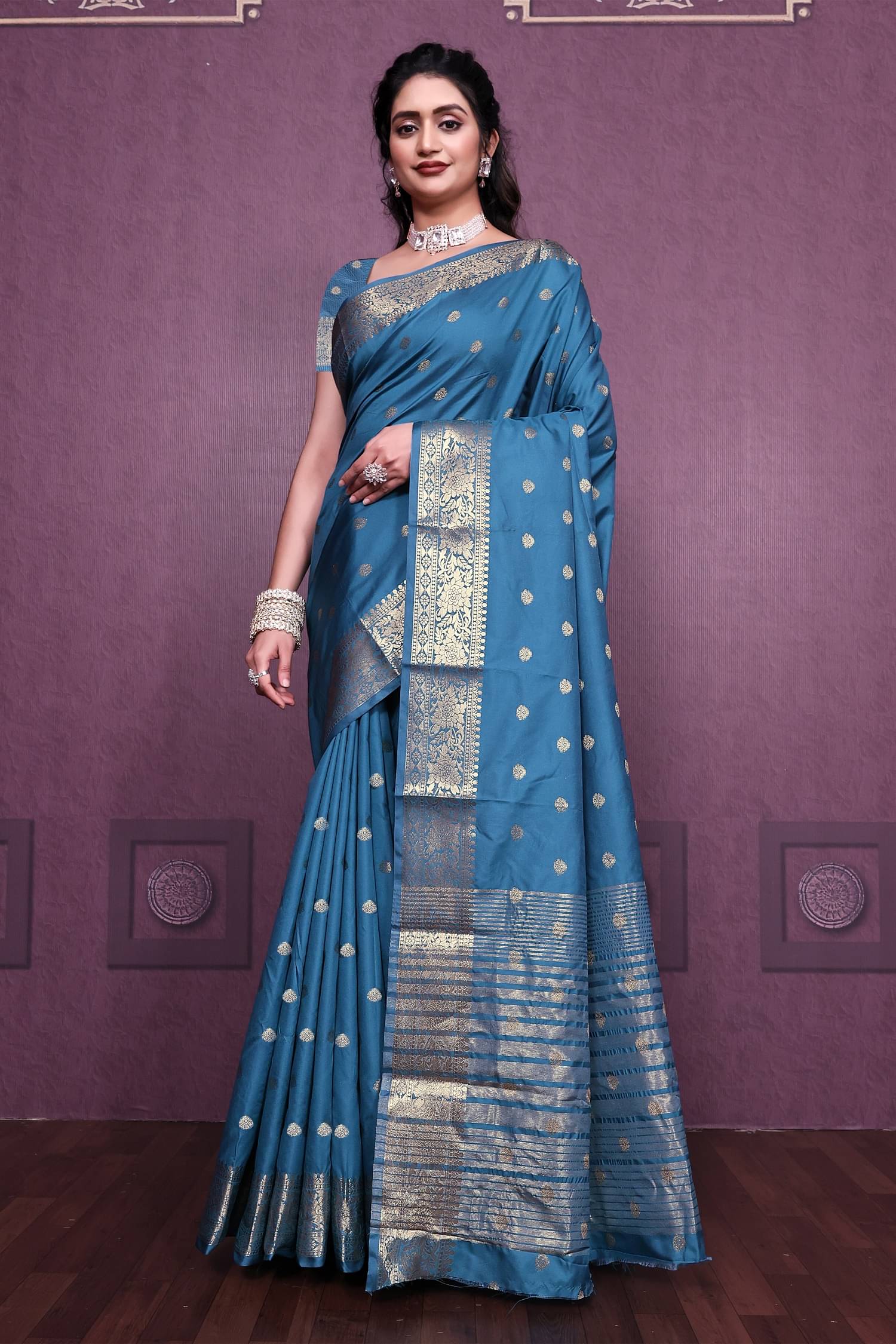     			SATVASHIV Silk Self Design Regular Saree With Unstitched Blouse Piece ( Blue )