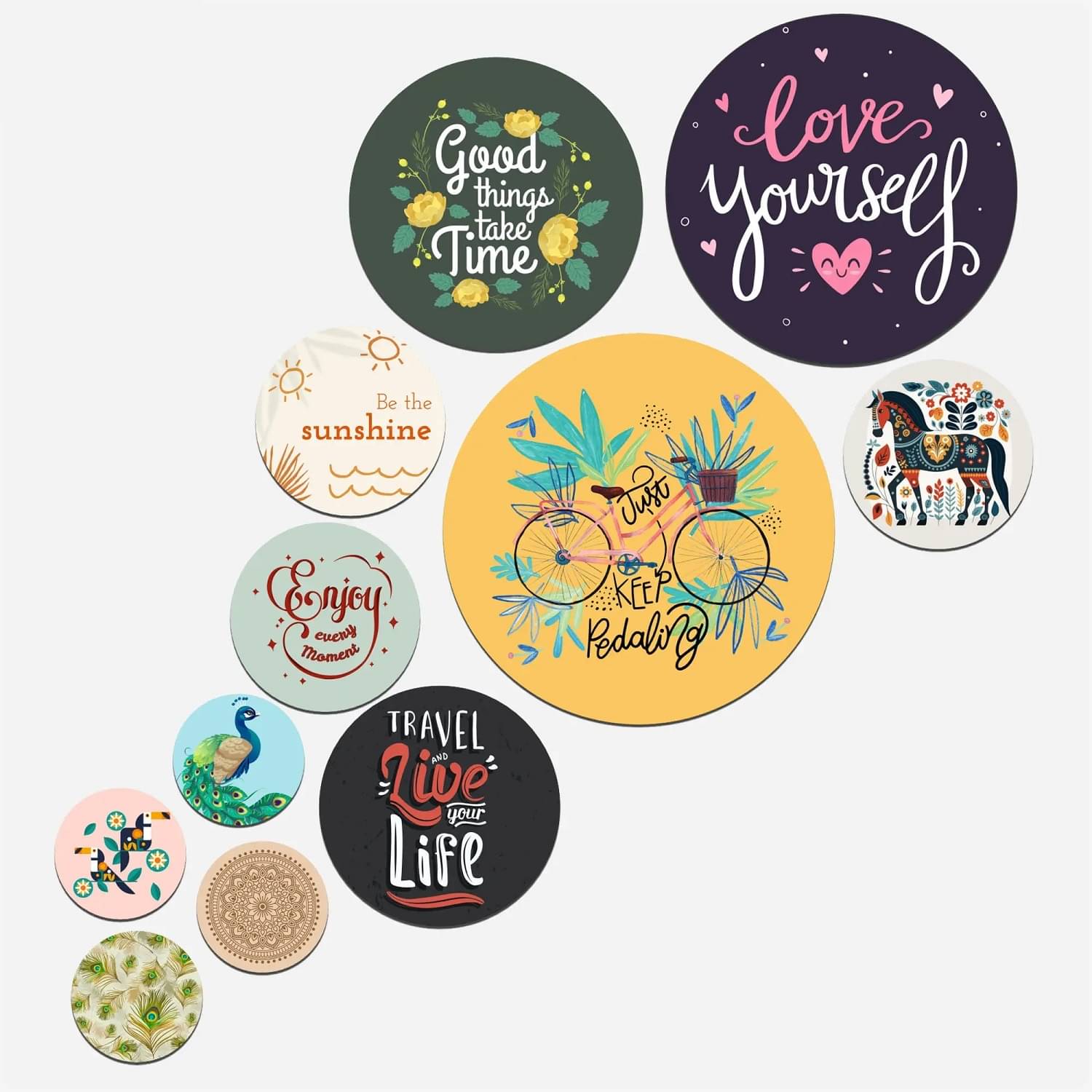     			SNDArt Set Of 11 Modern Art Motivational Quotes Round Self Adhesive Wall Decor Gift Items Digital Reprint 21 inch x 26 inch