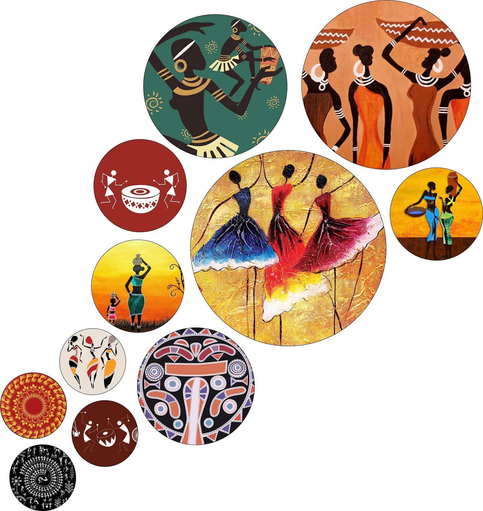     			SNDArt Set Of 11 Modern Art  Round Self Adhesive Wall Decor Gift Items For Living Room Digital Reprint 21 inch x 26 inch