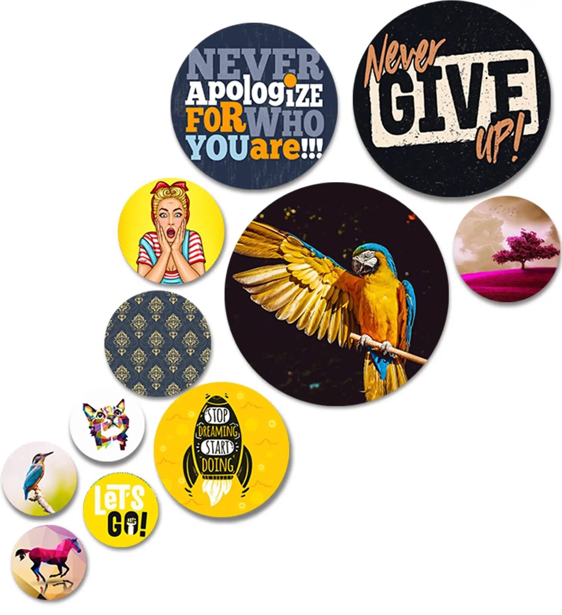    			SNDArt Set Of 11 Modern Art Motivational Quotes Round Self Adhesive Wall Decor Gift Items Digital Reprint 21 inch x 26 inch