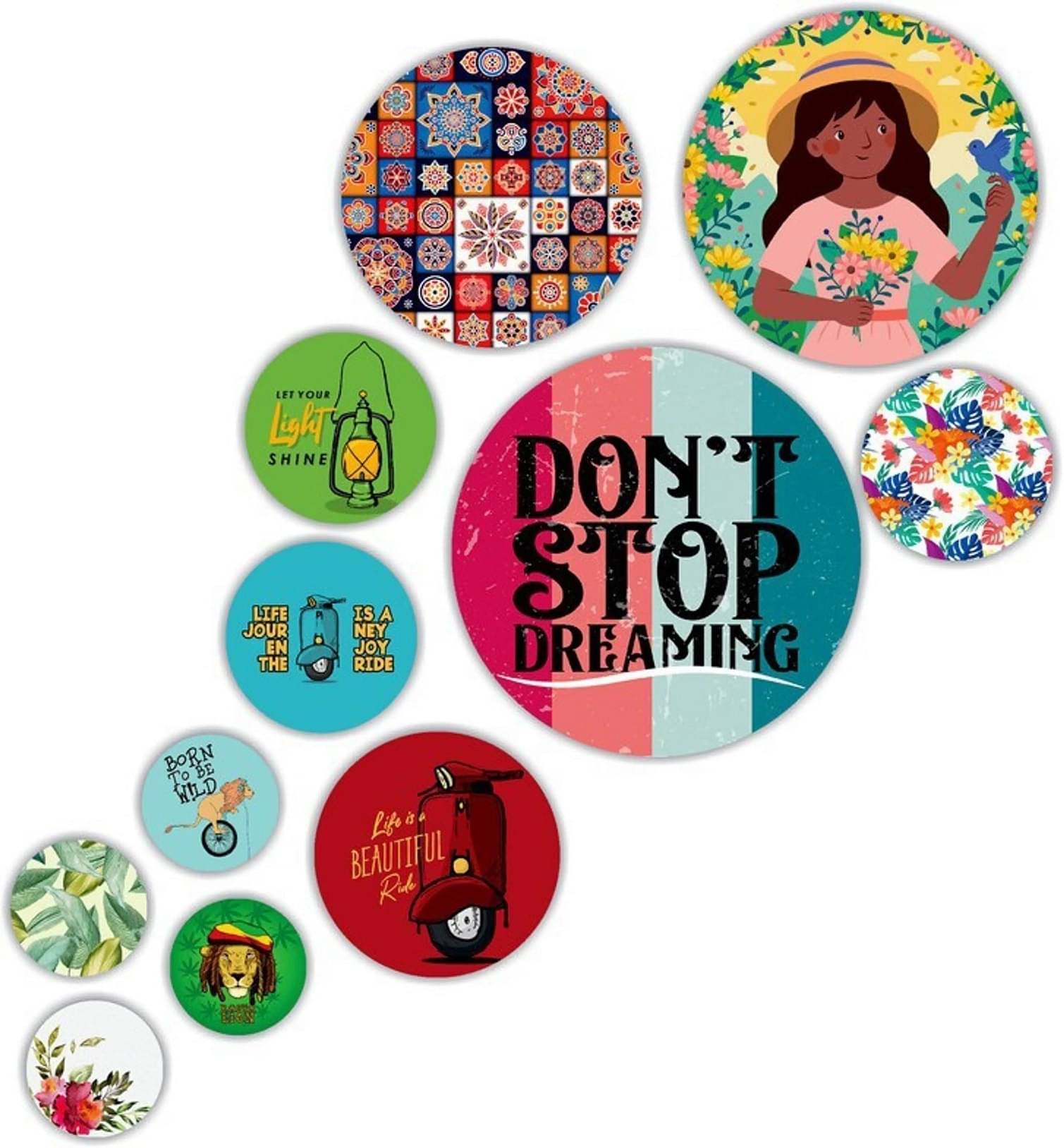     			SNDArt Set Of 11 Modern Art Motivational Quotes Round Self Adhesive Wall Decor Gift Items Digital Reprint 21 inch x 26 inch