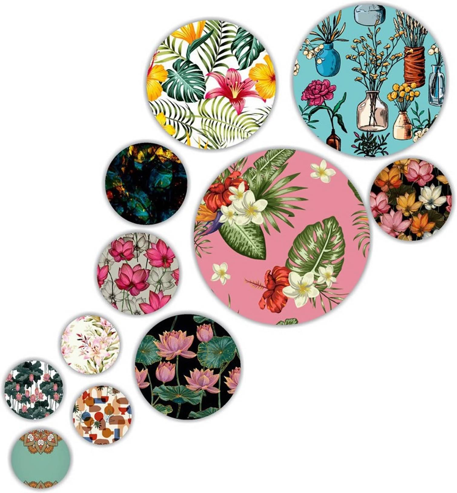     			SNDArt Set Of 11 Modern Art Flower Design Round Self Adhesive Wall Decor Gift Items For Living Room Digital Reprint 21 inch x 26 inch