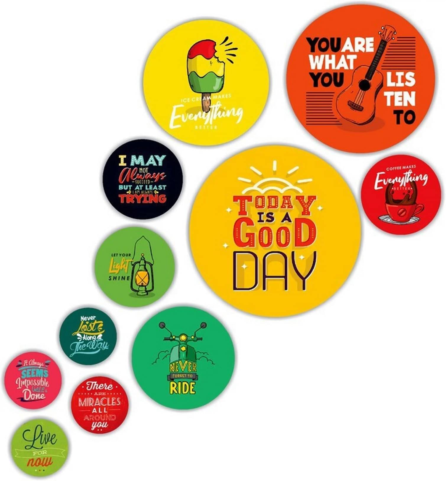     			SNFArt Set Of 11 Modern Art Motivational Quotes Round Self Adhesive Wall Paintings Digital Reprint 21 inch x 26 inch Painting  (Without Frame, Pack of 11)