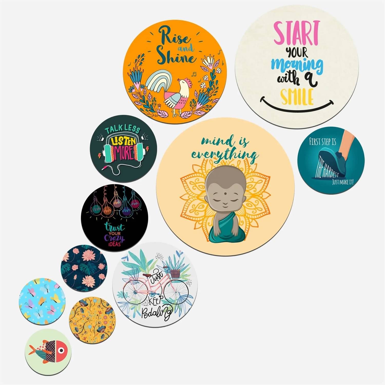 SNFArt Set Of 11 Modern Art Motivational Quotes Round Self Adhesive Wall Paintings Digital Reprint 21 inch x 26 inch Painting (Without Frame, Pack of 11) SNFArt Set Of 11 Modern Art Motivational Quotes Round Self Adhesive Wall Paintings Digital Reprint 21 inch x 26 inch Painting (Without Frame, Pack of 11)