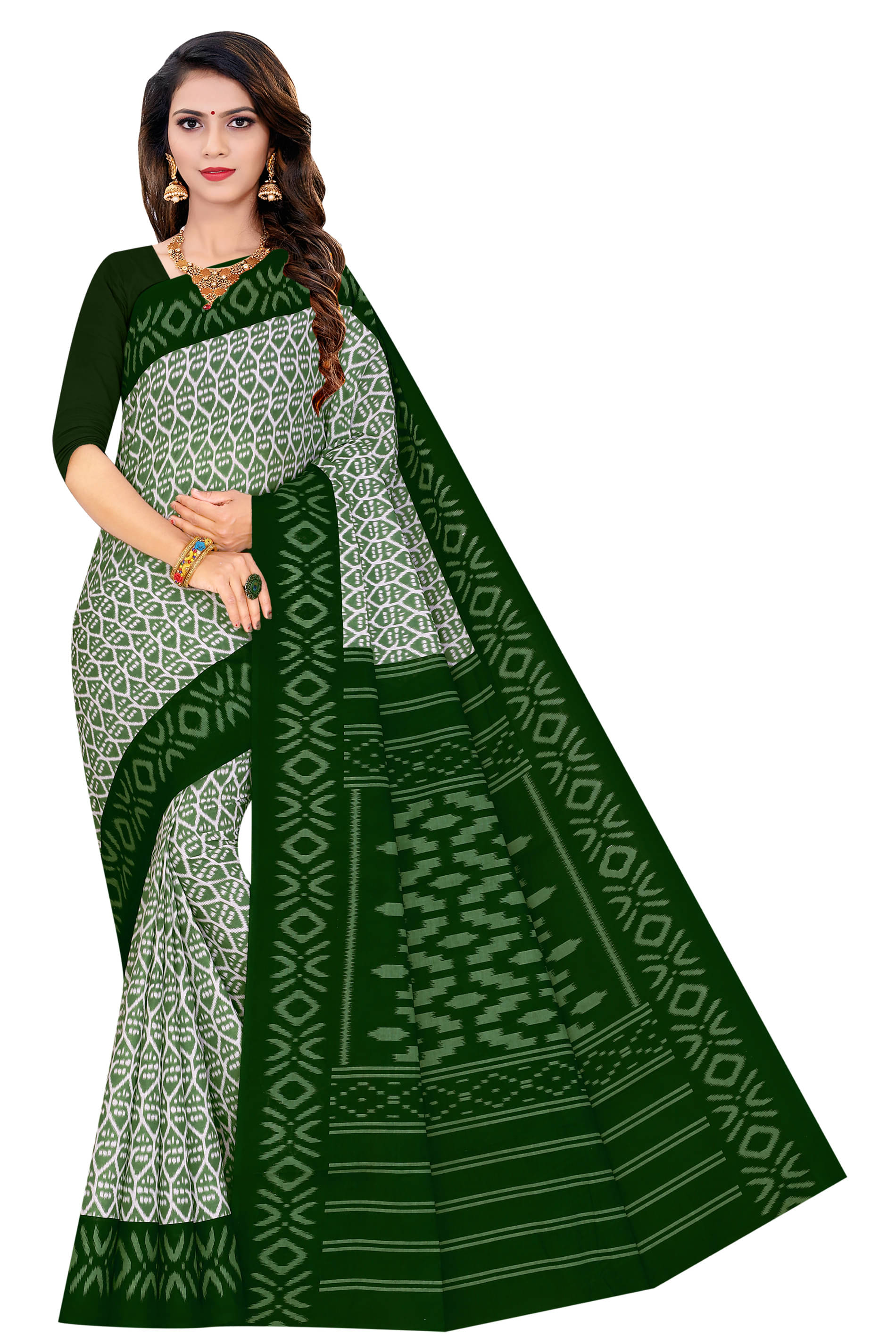     			Sarita Saree Cotton Printed Sambalpuri Saree Without Blouse Piece ( Light Green )