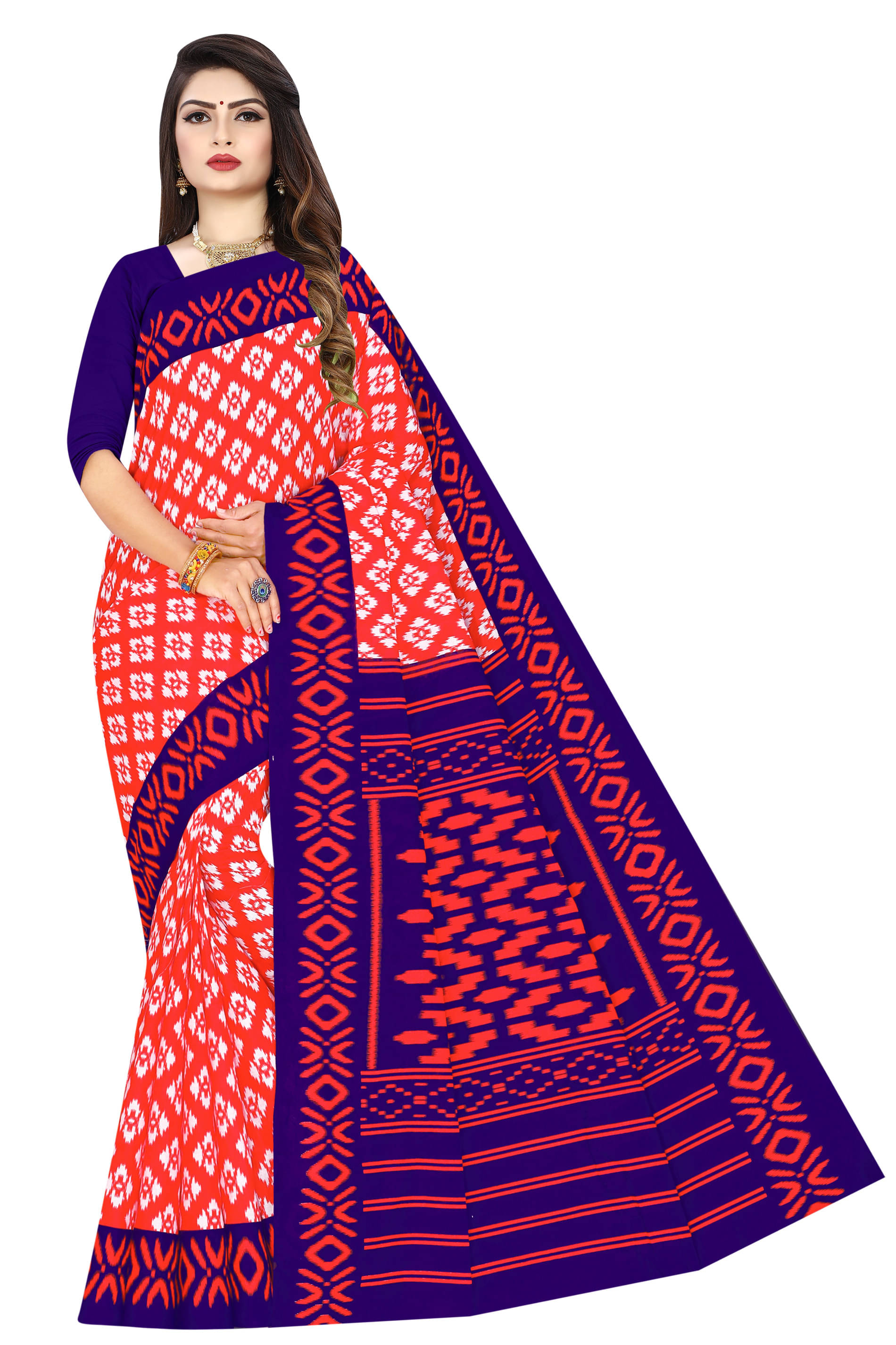 Sarita Saree Cotton Printed Sambalpuri Saree Without Blouse Piece ( Orange ) Sarita Saree Cotton Printed Sambalpuri Saree Without Blouse Piece ( Orange )
