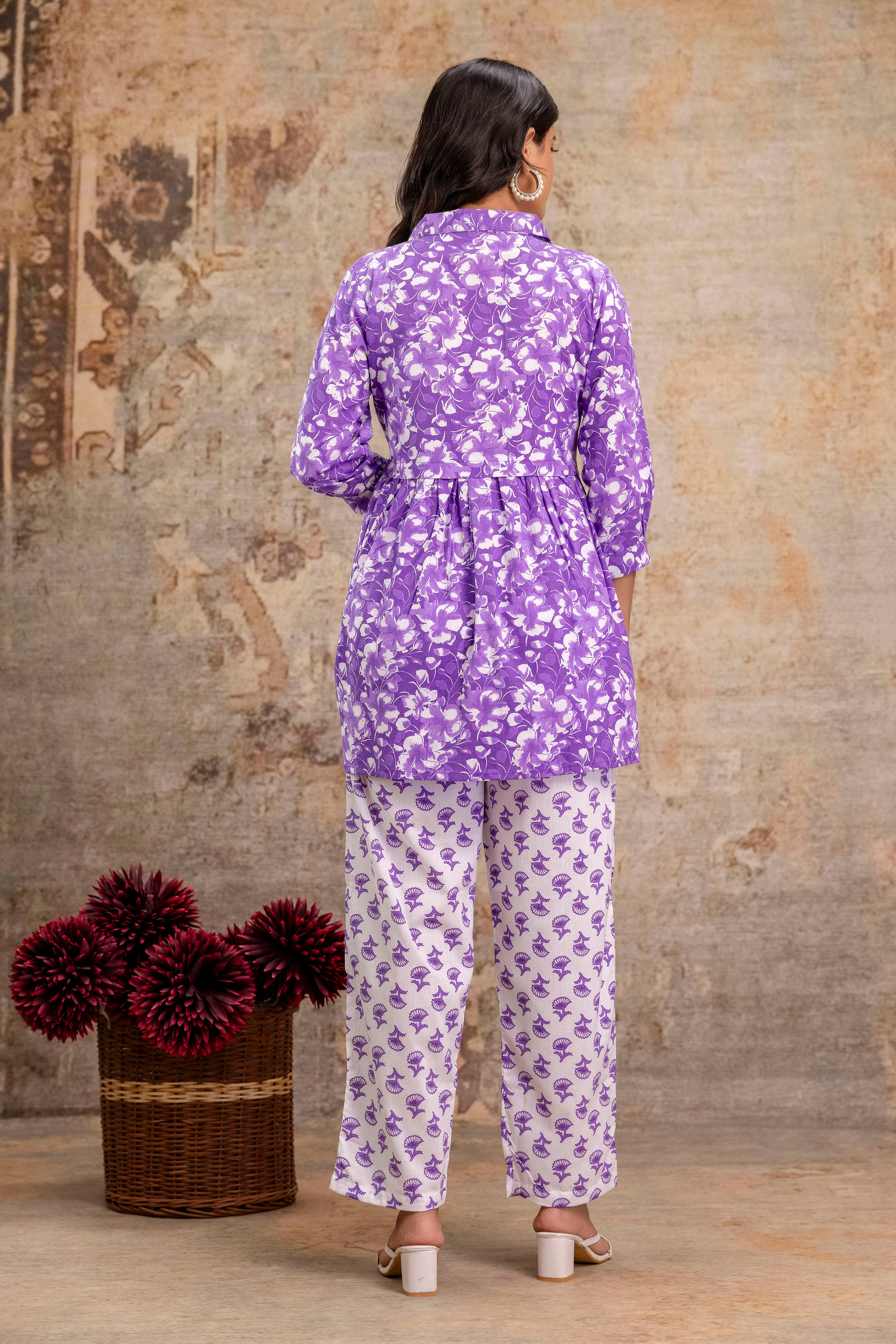    			Sawariya Women Printed Shirt With Palazzos Co-Ord Set ( Purple )