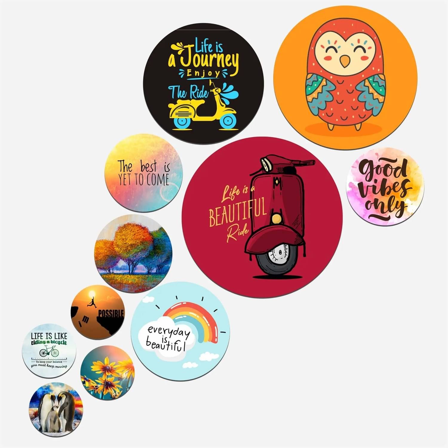Set Of 11 Modern Art Motivational Quotes Round Self Adhesive Wall Paintings Digital Reprint 21 inch x 26 inch Painting (Without Frame, Pack of 11) Set Of 11 Modern Art Motivational Quotes Round Self Adhesive Wall Paintings Digital Reprint 21 inch x 26 inch Painting (Without Frame, Pack of 11)