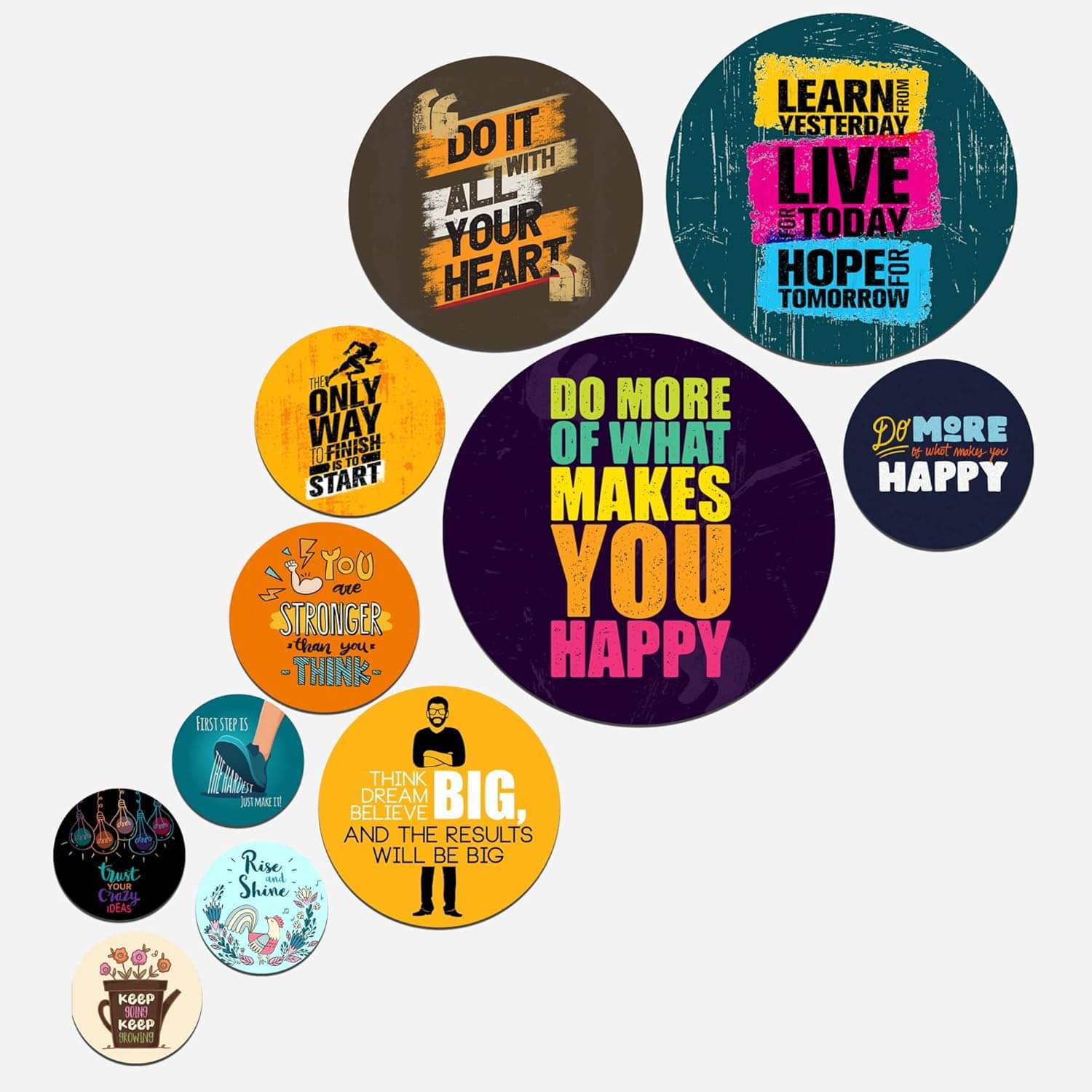Set Of 11 Modern Art Motivational Quotes Round Self Adhesive Wall Paintings Digital Reprint 21 inch x 26 inch Painting (Without Frame, Pack of 11) Set Of 11 Modern Art Motivational Quotes Round Self Adhesive Wall Paintings Digital Reprint 21 inch x 26 inch Painting (Without Frame, Pack of 11)