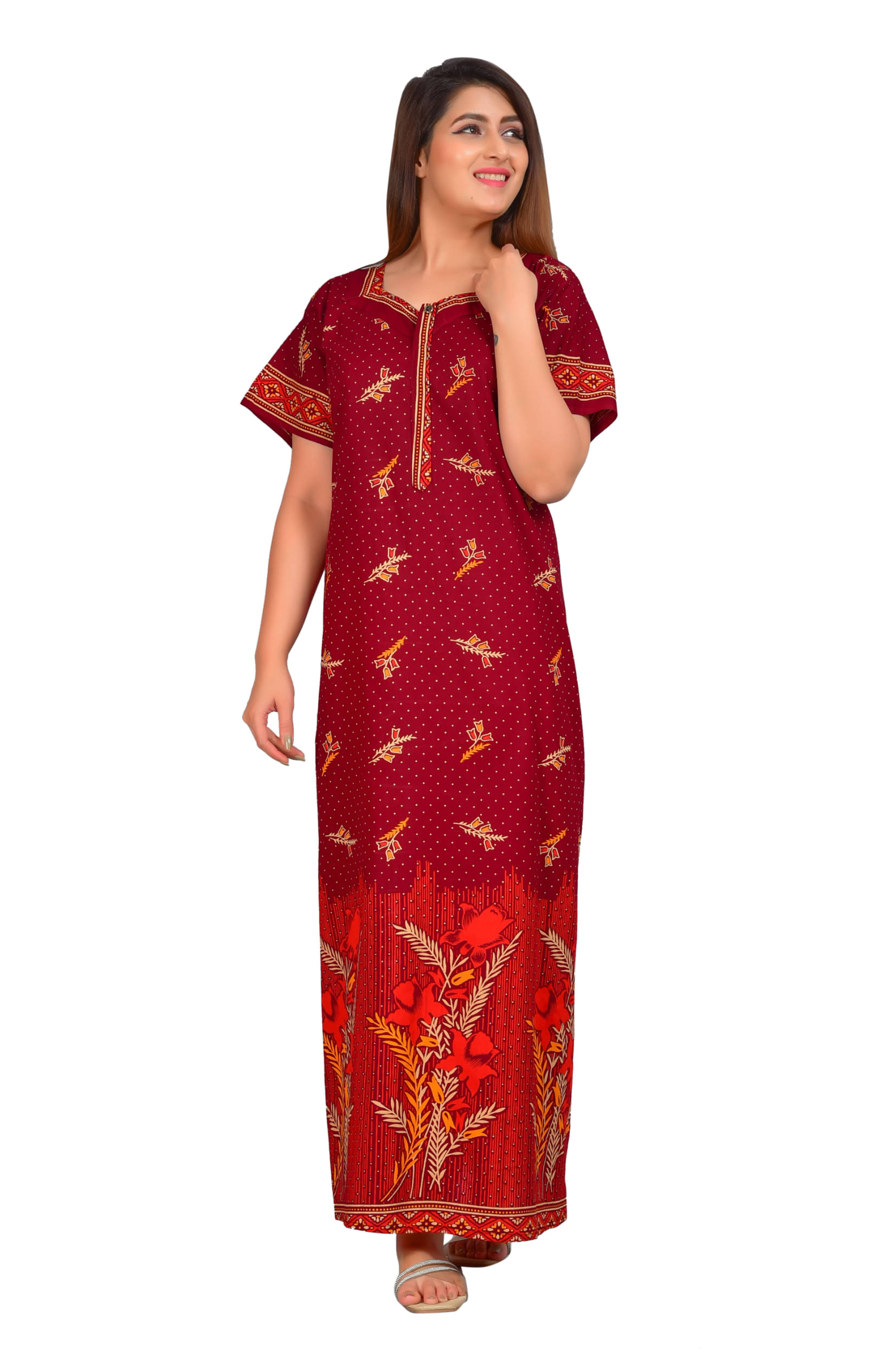     			Shopping Star Cotton Printed Women Regular Nighty ( Maroon )