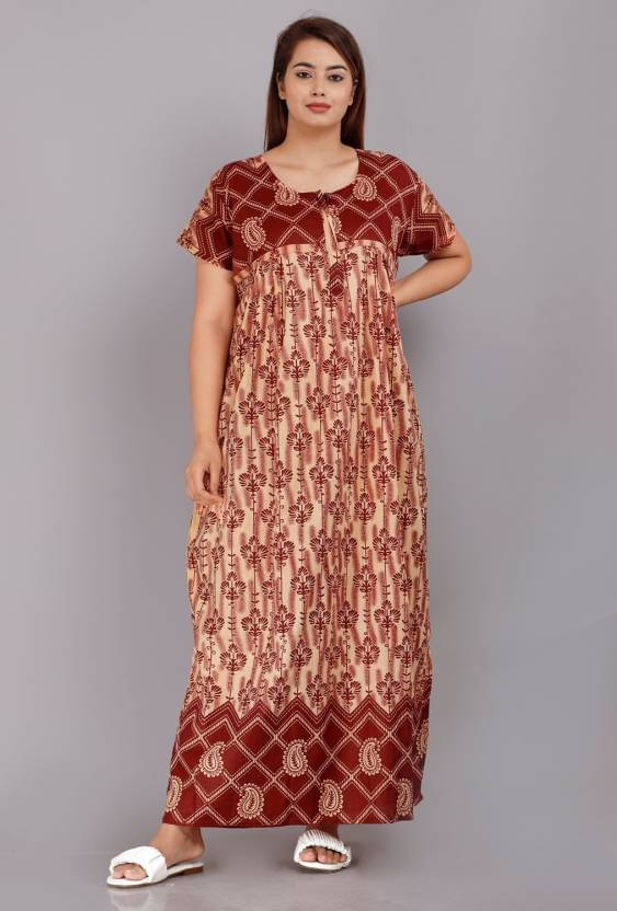     			Shopping Star Cotton Printed Women Regular Nighty ( Maroon )