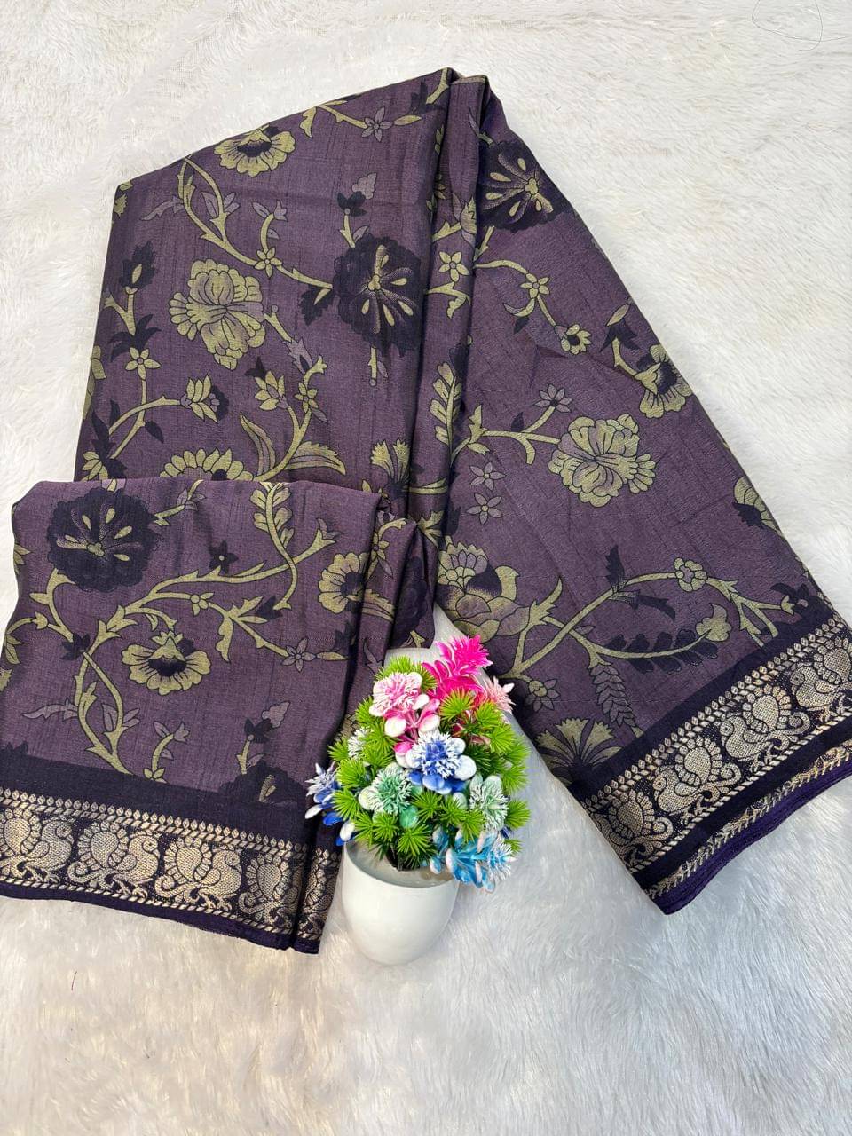     			Sitanjali Cotton Printed Sambalpuri Saree With Unstitched Blouse Piece ( Purple )
