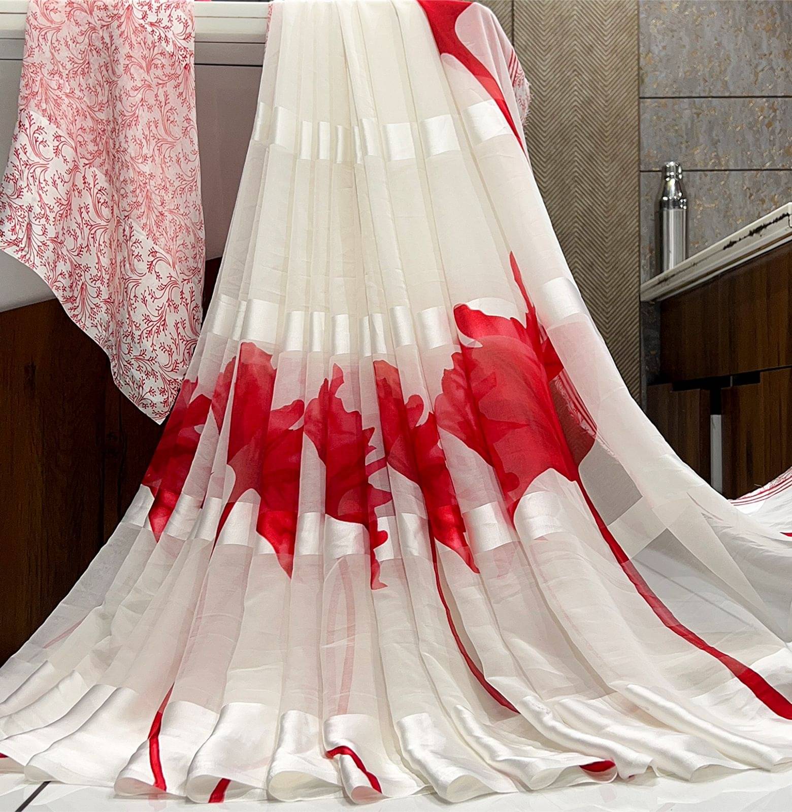Sitanjali Satin Printed Regular Saree With Unstitched Blouse Piece ( RED ) Sitanjali Satin Printed Regular Saree With Unstitched Blouse Piece ( RED )