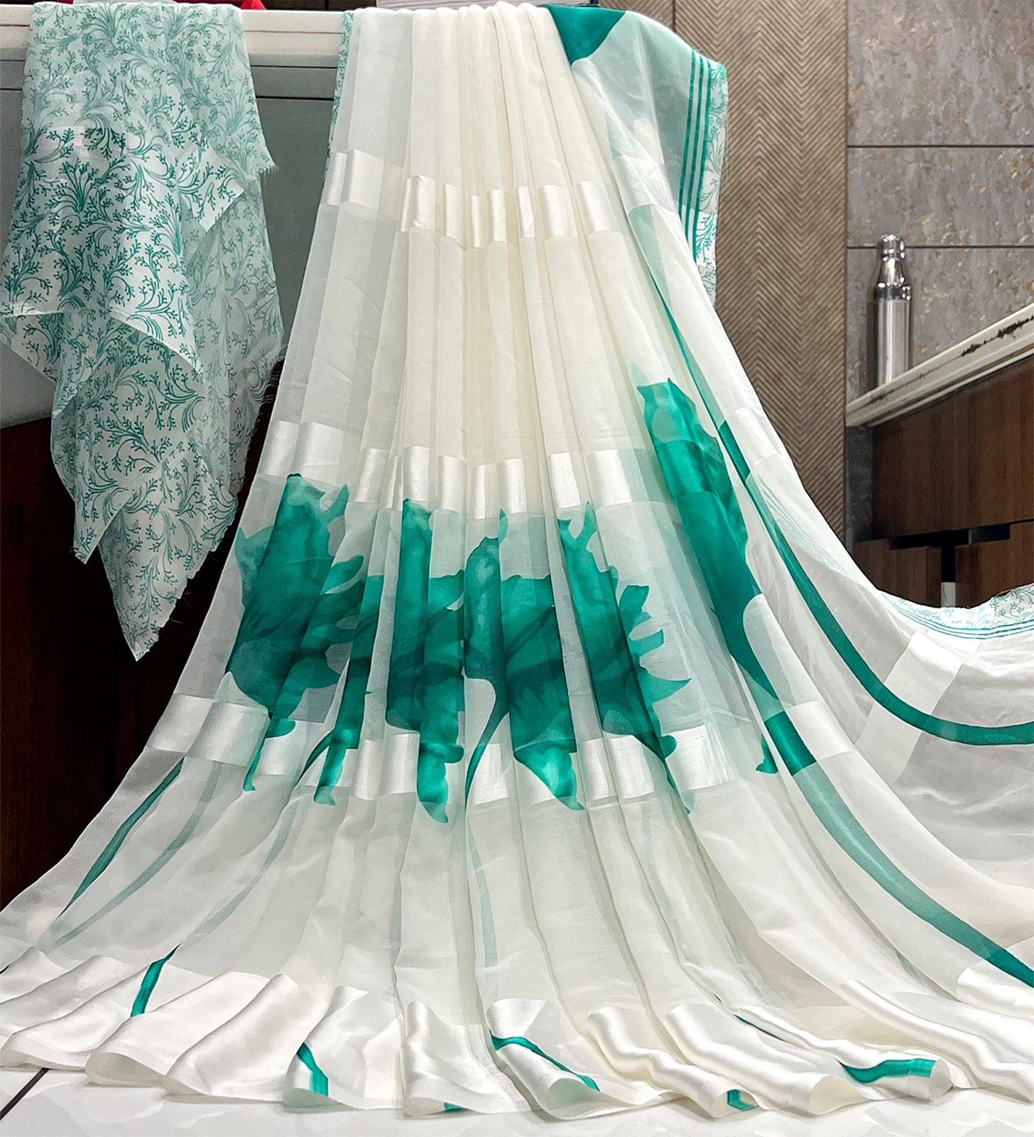 Sitanjali Satin Printed Regular Saree With Unstitched Blouse Piece ( TEAL ) Sitanjali Satin Printed Regular Saree With Unstitched Blouse Piece ( TEAL )