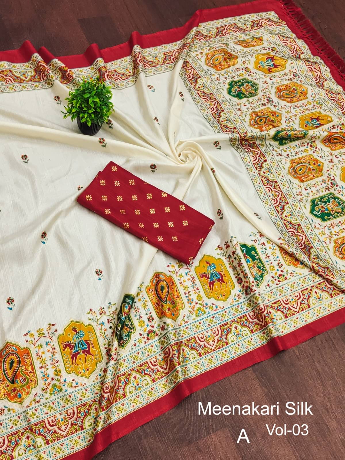     			Sitanjali Silk Blend Printed Sambalpuri Saree With Unstitched Blouse Piece ( RED )