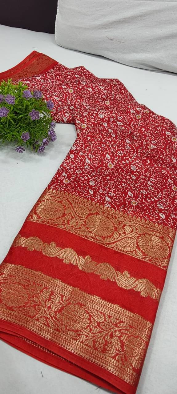     			Sitanjali Silk Blend Printed Sambalpuri Saree With Unstitched Blouse Piece ( RED )