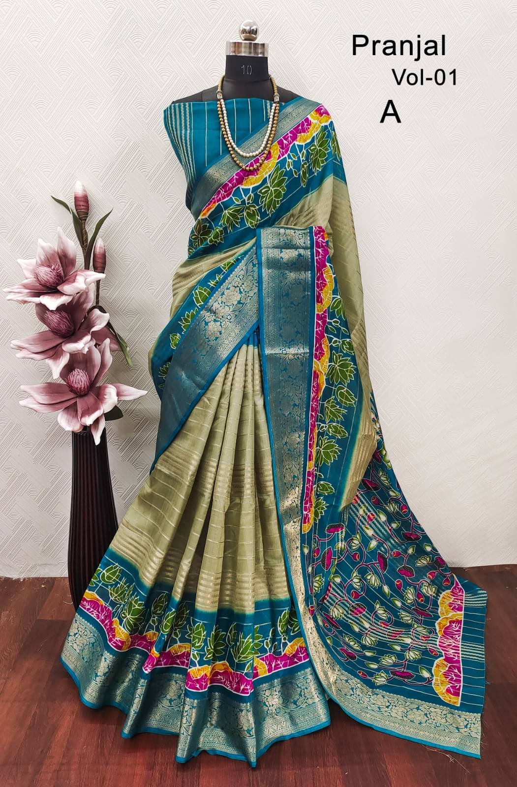     			Sitanjali Silk Blend Printed Sambalpuri Saree With Unstitched Blouse Piece ( Turquoise )