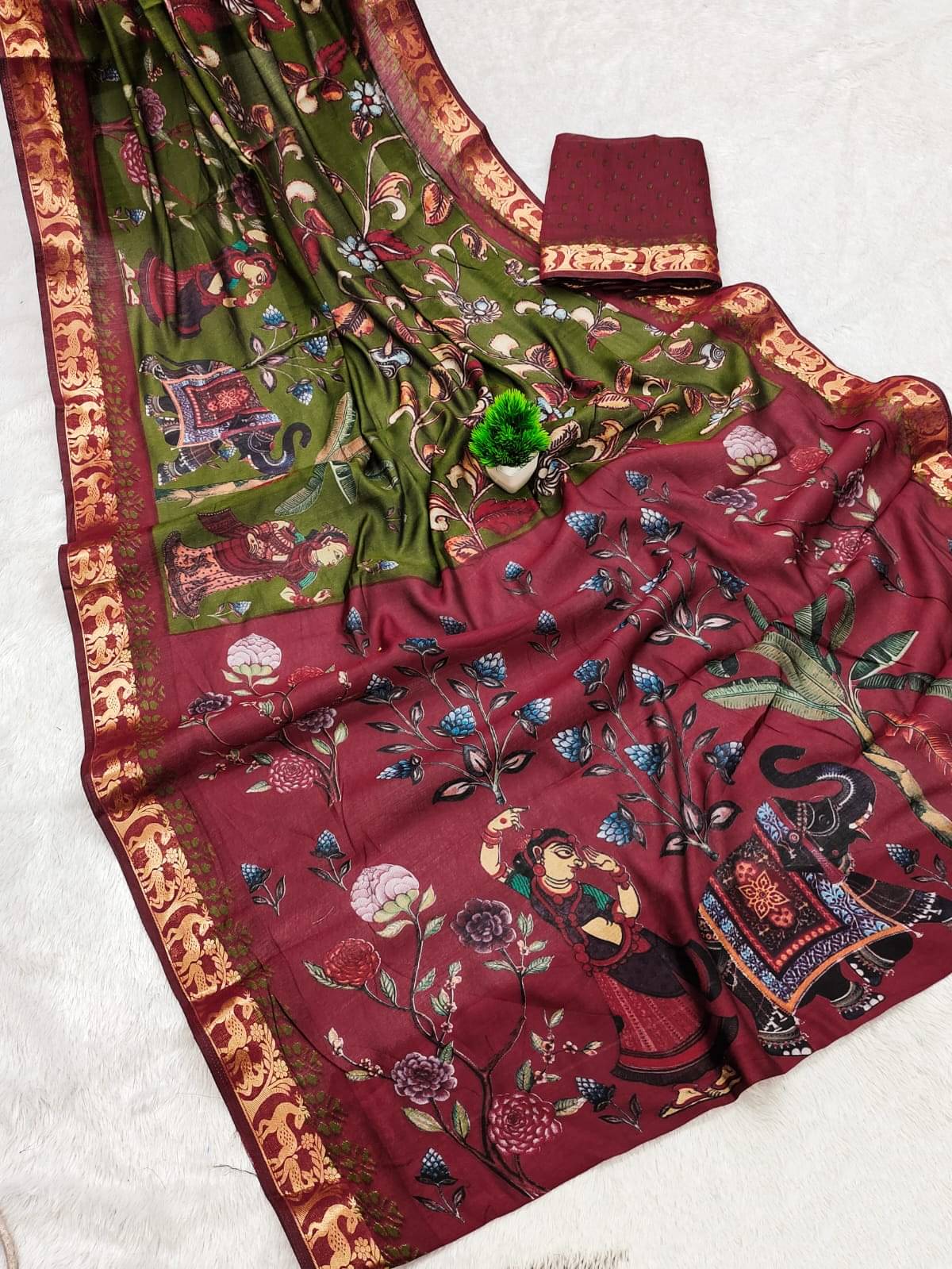     			Sitanjali Viscose Printed Sambalpuri Saree With Unstitched Blouse Piece ( Green )