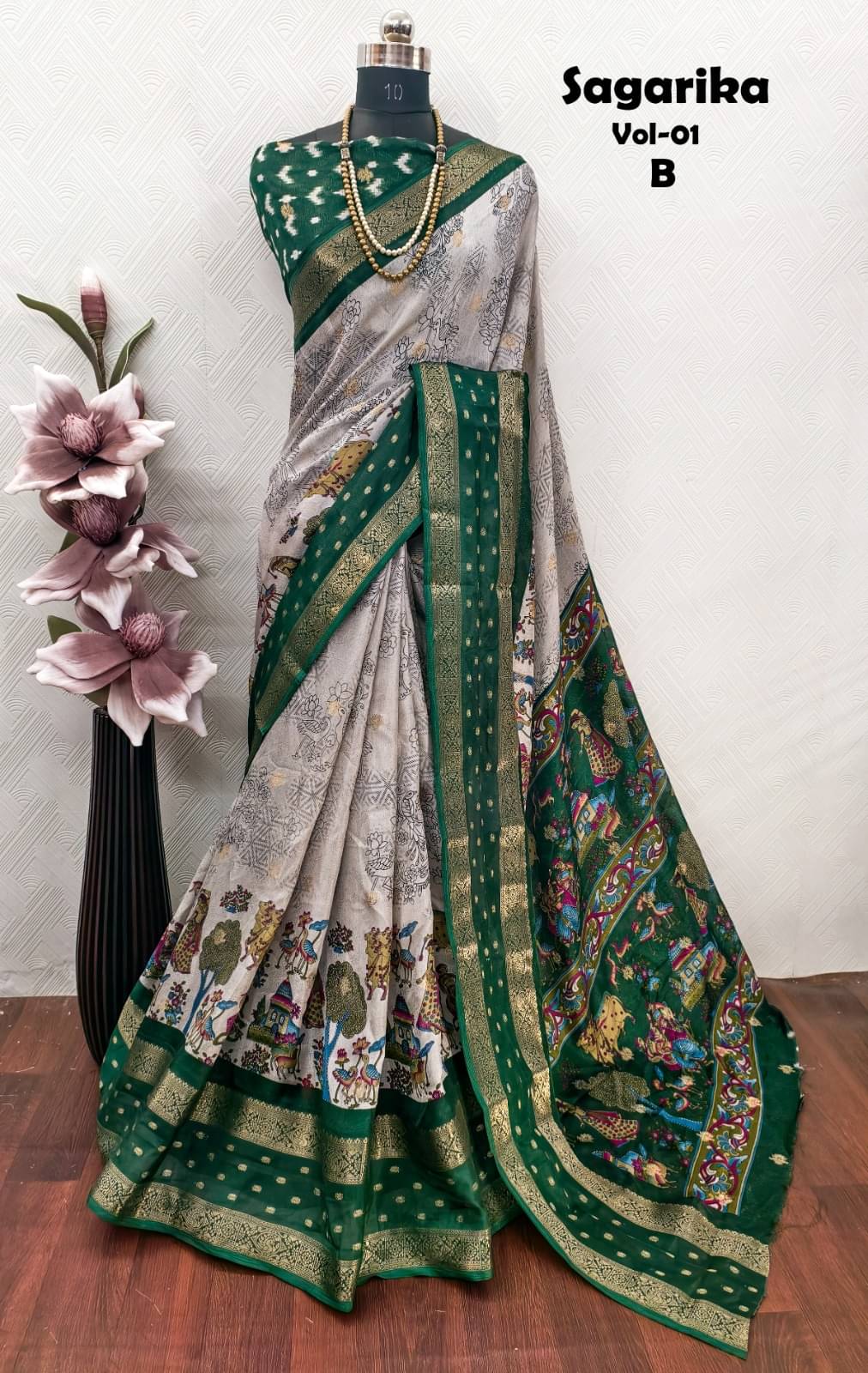     			Sitanjali Viscose Printed Sambalpuri Saree With Unstitched Blouse Piece ( Green )