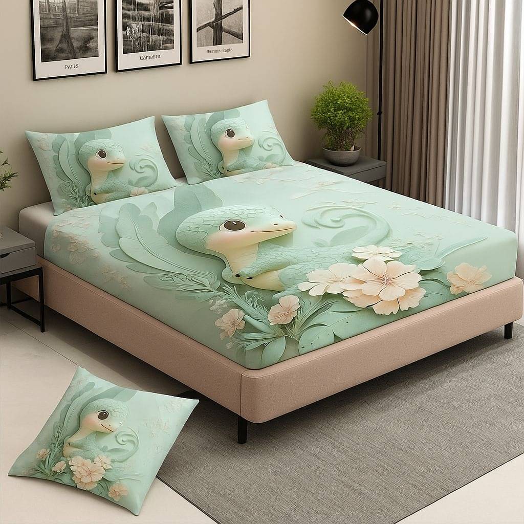     			Sosha Home Decor Glace Cotton 1 Double Bedsheet with 2 Pillow Covers ( Mint Green )
