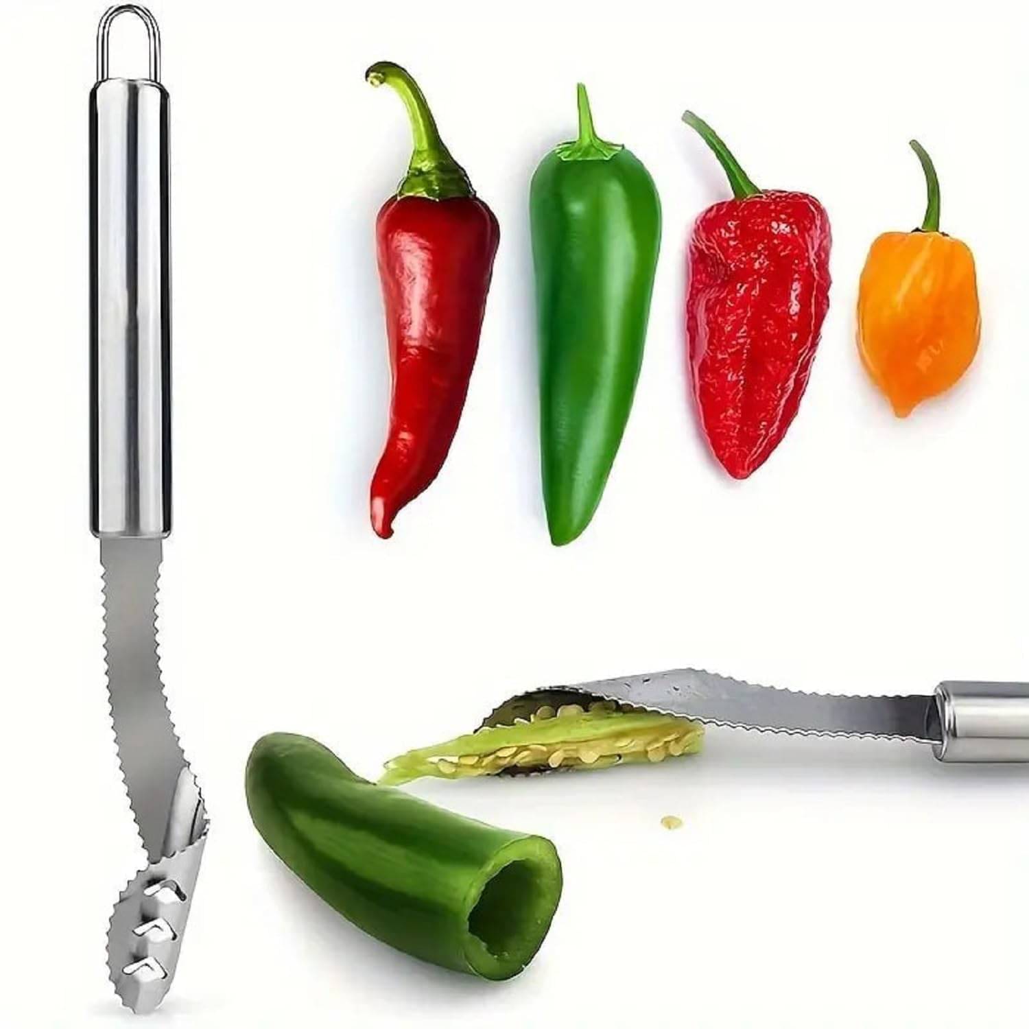     			Steel Chili & Pepper Corer Serrated Seed & Core Remover Multi-Functional Kitchen Gadget for Vegetables & Fruits Durable & Easy to Clean (Pack of 1)