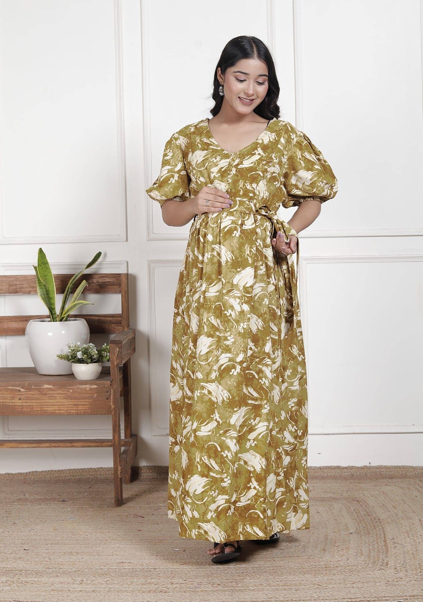     			Swasti Cotton Blend Printed Women Maternity Nighty ( Yellow )