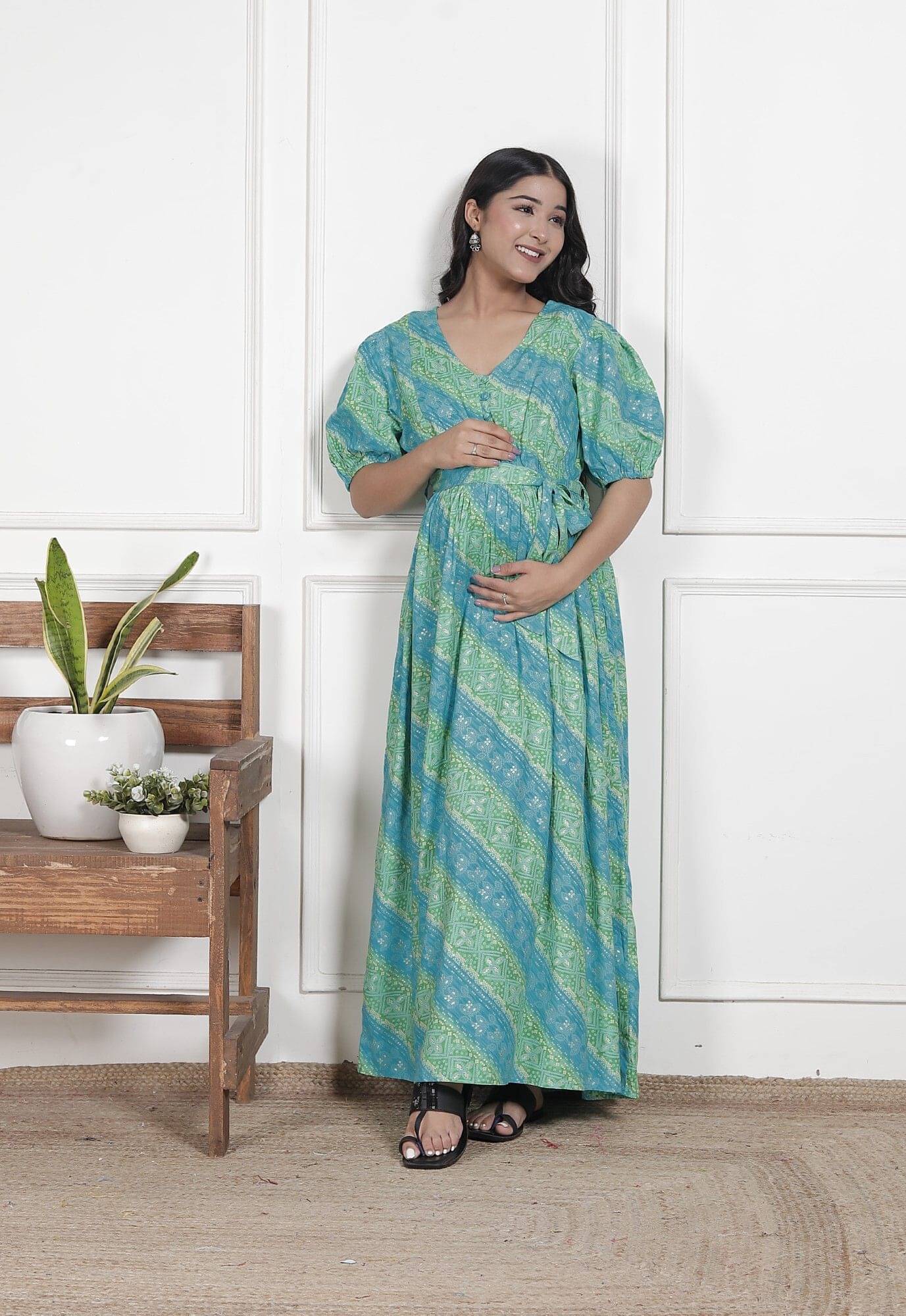     			Swasti Cotton Blend Printed Women Maternity Nighty ( Blue )