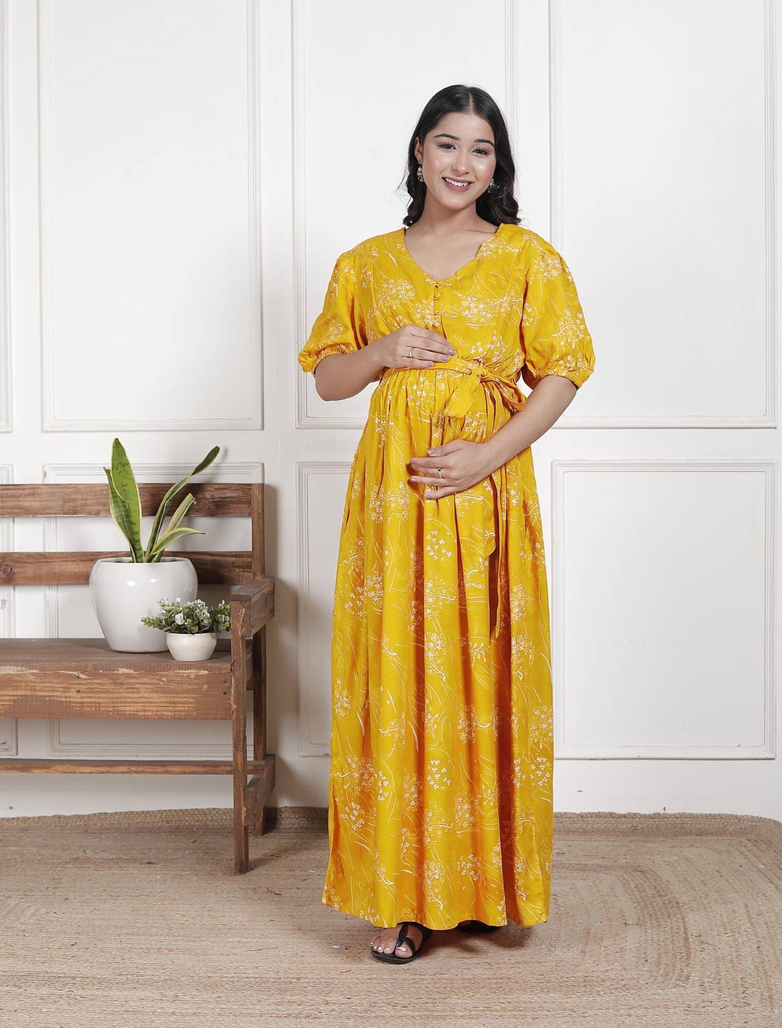     			Swasti Cotton Blend Printed Women Maternity Nighty ( Yellow )