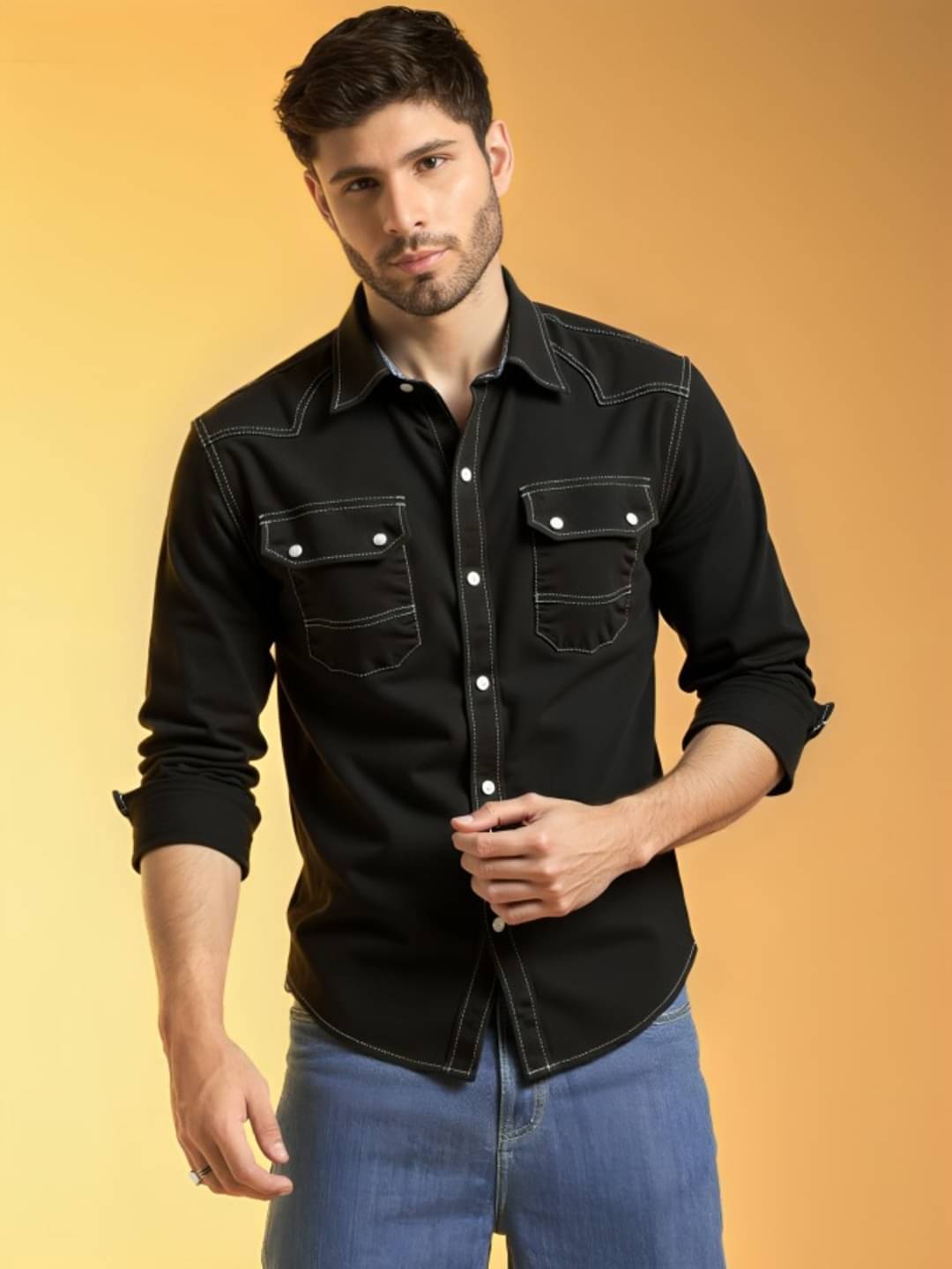 THECLASSICTOGS Denim Regular Fit Solids Full Sleeves Men's Casual Shirt - Black ( Pack of 1 ) THECLASSICTOGS Denim Regular Fit Solids Full Sleeves Men's Casual Shirt - Black ( Pack of 1 )