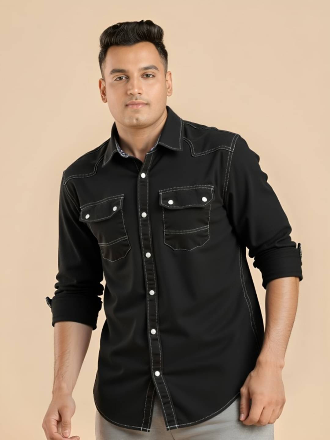 THECLASSICTOGS Denim Regular Fit Solids Full Sleeves Men's Casual Shirt - Black ( Pack of 1 )     			THECLASSICTOGS Denim Regular Fit Solids Full Sleeves Men's Casual Shirt - Black ( Pack of 1 )