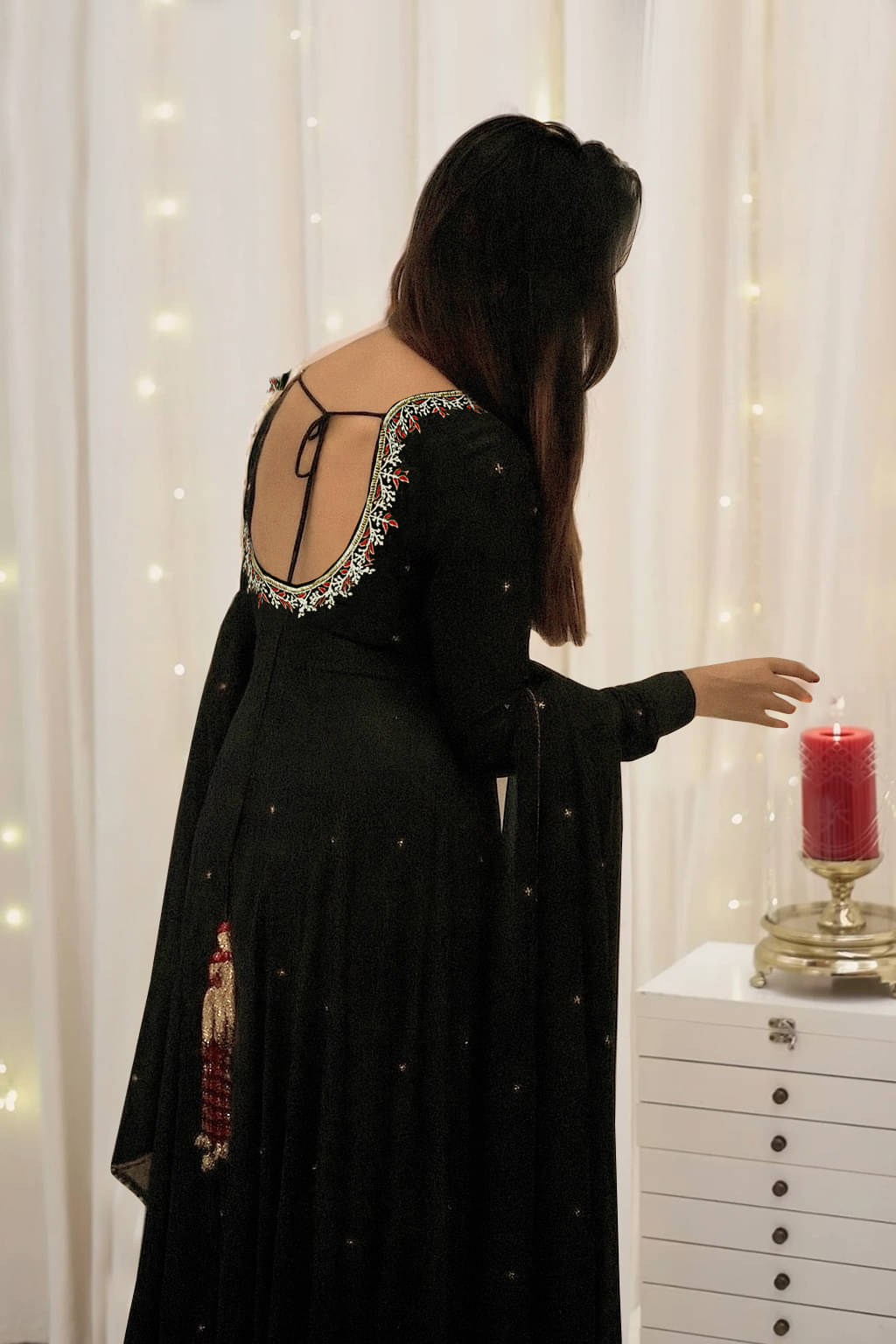 Trandtide Women Georgette Anarkali Stitched Ethnic Gown With Dupatta ( Black )     			Trandtide Women Georgette Anarkali Stitched Ethnic Gown With Dupatta ( Black )