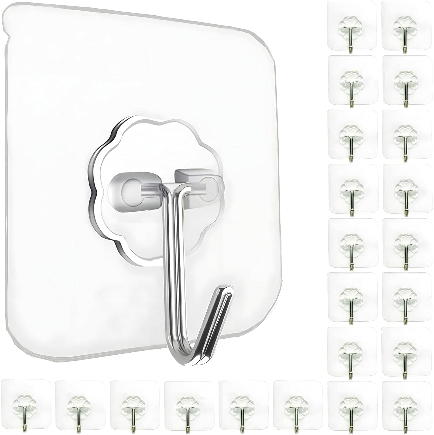     			ViGO CRAFT Pack of 15 Wall Hooks for Hanging | Self Adhesive Non-Trace, No Drilling Installation Hanging | Heavy Duty Strong Nail Sticky Hangers with Stainless Hooks | Transparent (Transparent, Set of 15)