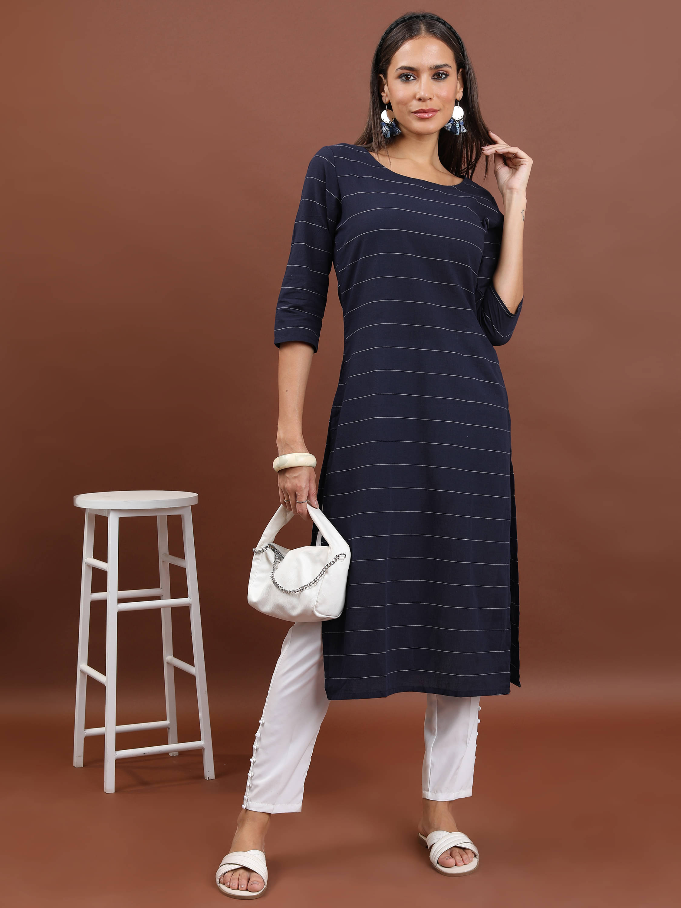 Vishudh Women Cotton Striped Straight Kurti ( Multicolor )     			Vishudh Women Cotton Striped Straight Kurti ( Multicolor )