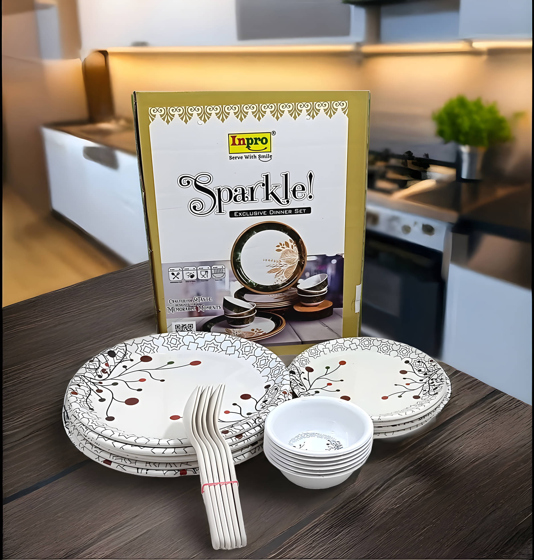     			kitchrox Ideal for Everyday Use Printed Melamine Dinner Set ( Pack of 24 ) Multicolor
