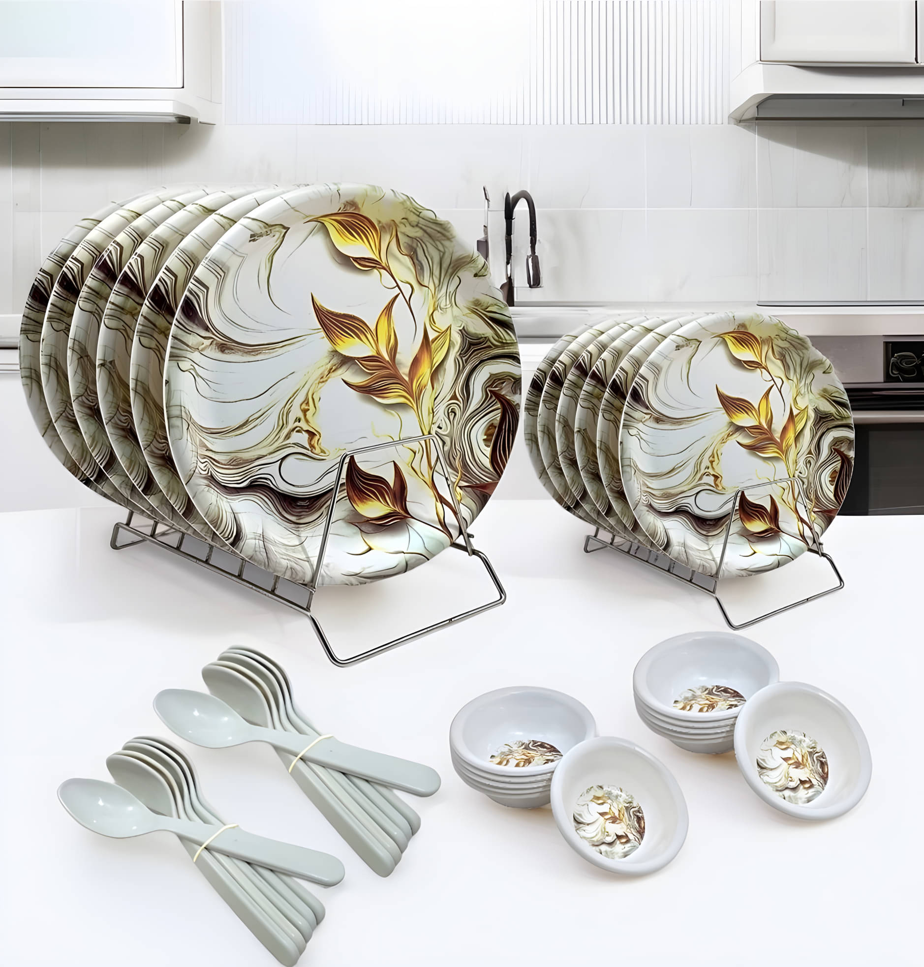 kitchrox Perfect For All Occasion Printed Melamine Dinner Set ( Pack of 36 ) Multicolor kitchrox Perfect For All Occasion Printed Melamine Dinner Set ( Pack of 36 ) Multicolor