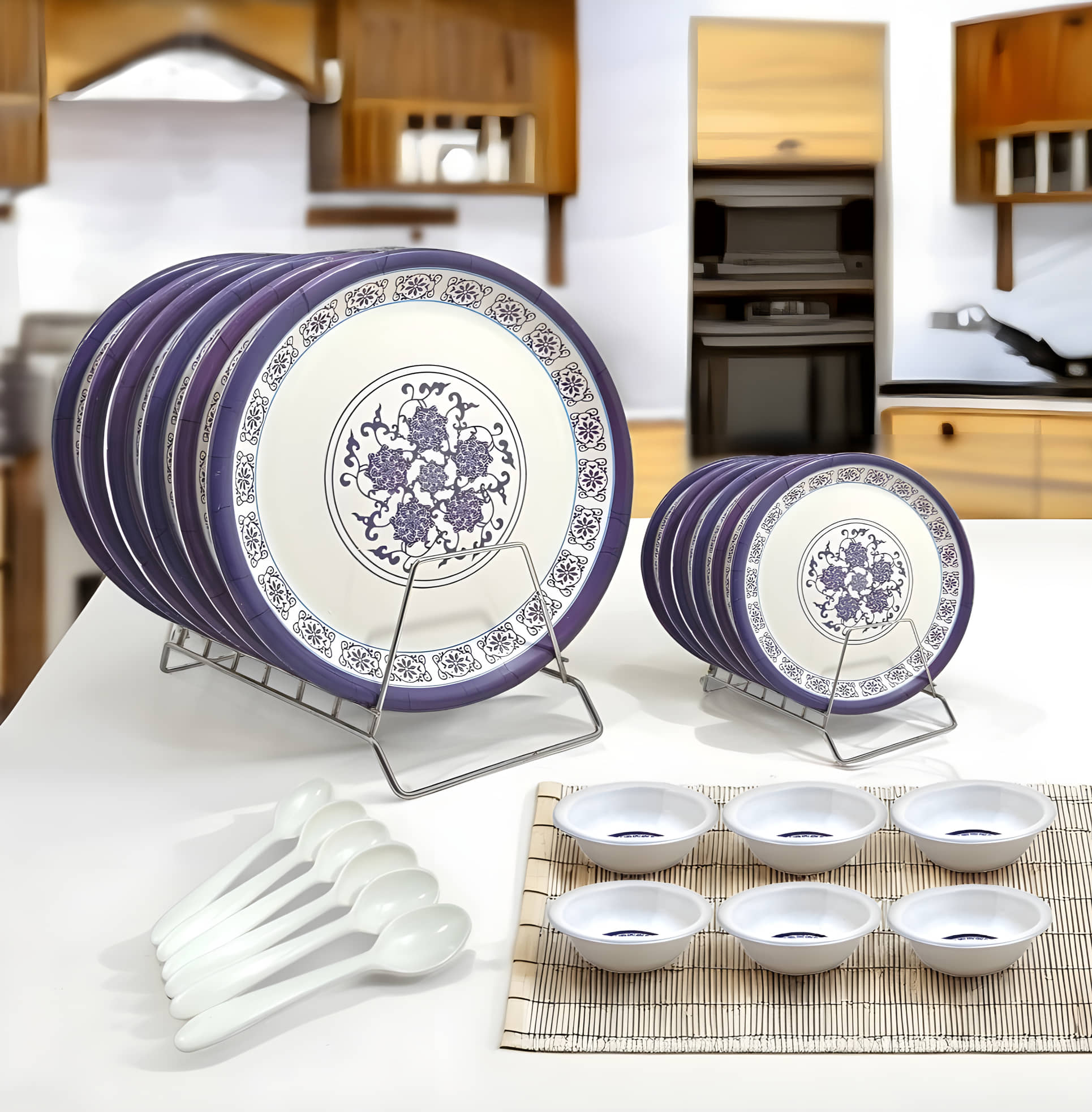 kitchrox Perfect for Dinning Printed Melamine Dinner Set ( Pack of 24 ) Multicolor