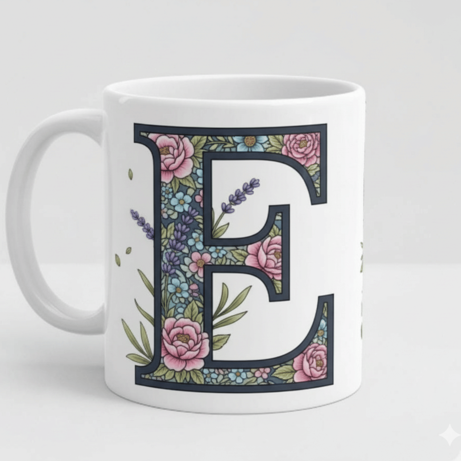     			maddock corp Alphabet Printed E Floral Ceramic Coffee Mug 350 mL ( Pack of 1 )