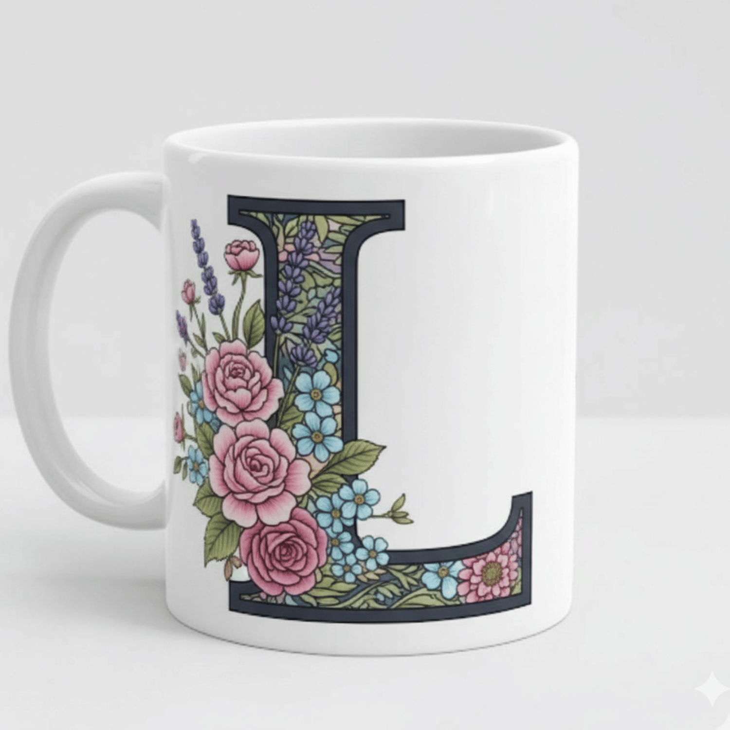     			maddock corp Alphabet Printed L Floral Ceramic Coffee Mug 350 mL ( Pack of 1 )