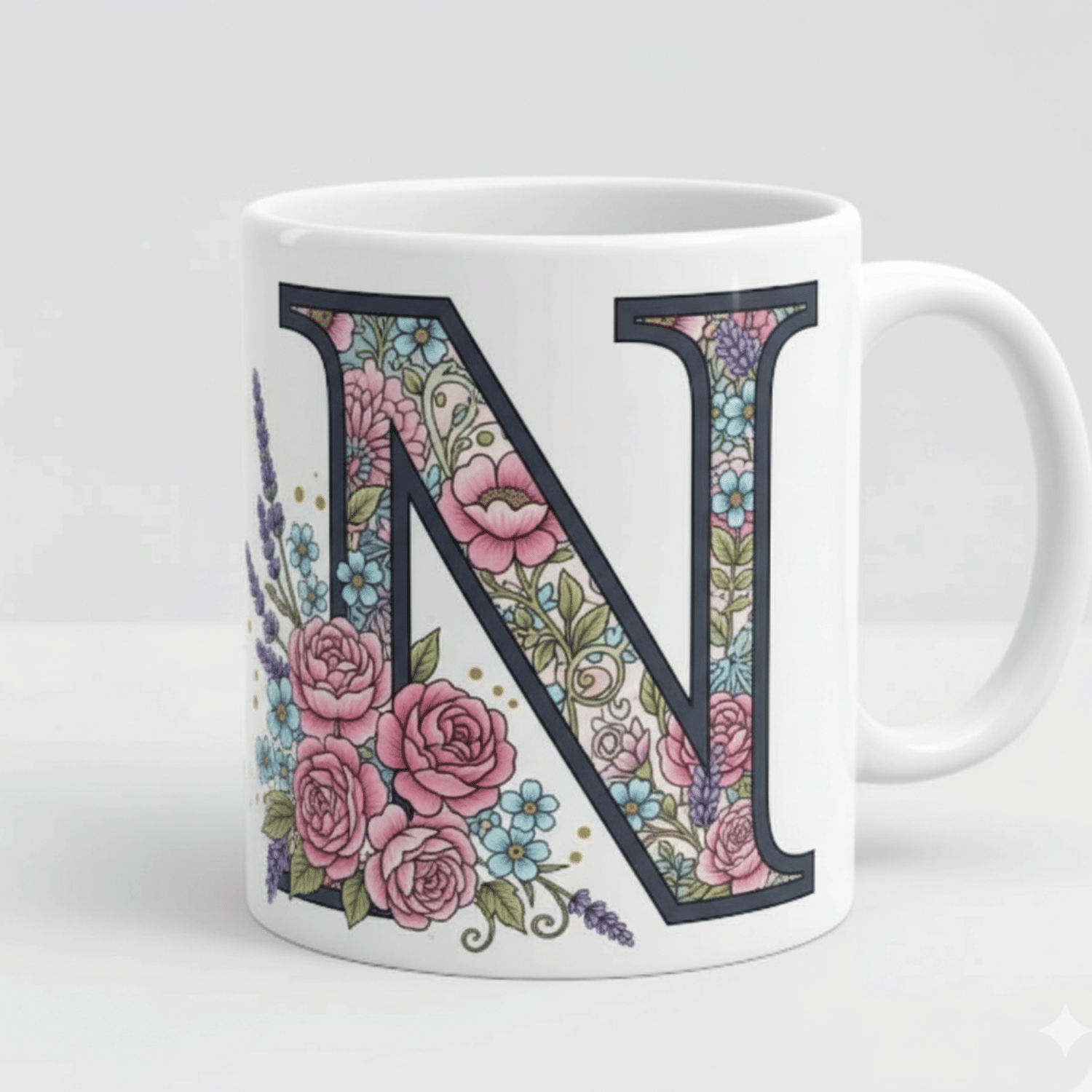     			maddock corp Alphabet Printed N Floral Ceramic Coffee Mug 350 mL ( Pack of 1 )