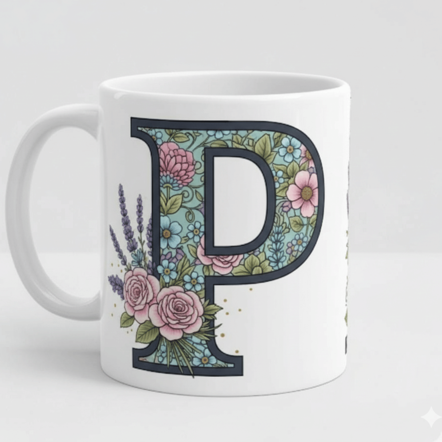     			maddock corp Alphabet Printed P Floral Ceramic Coffee Mug 350 mL ( Pack of 1 )