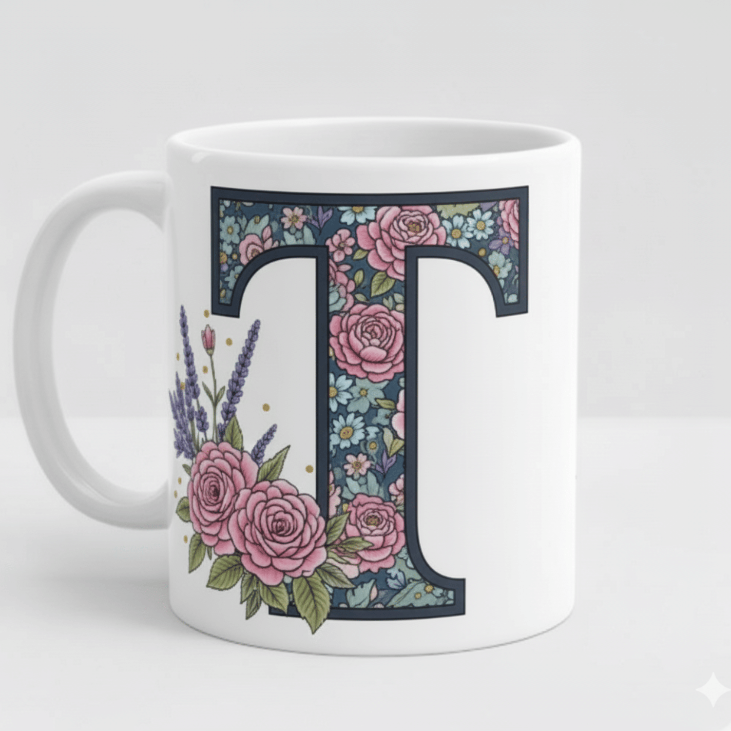     			maddock corp Alphabet Printed T Floral Ceramic Coffee Mug 350 mL ( Pack of 1 )