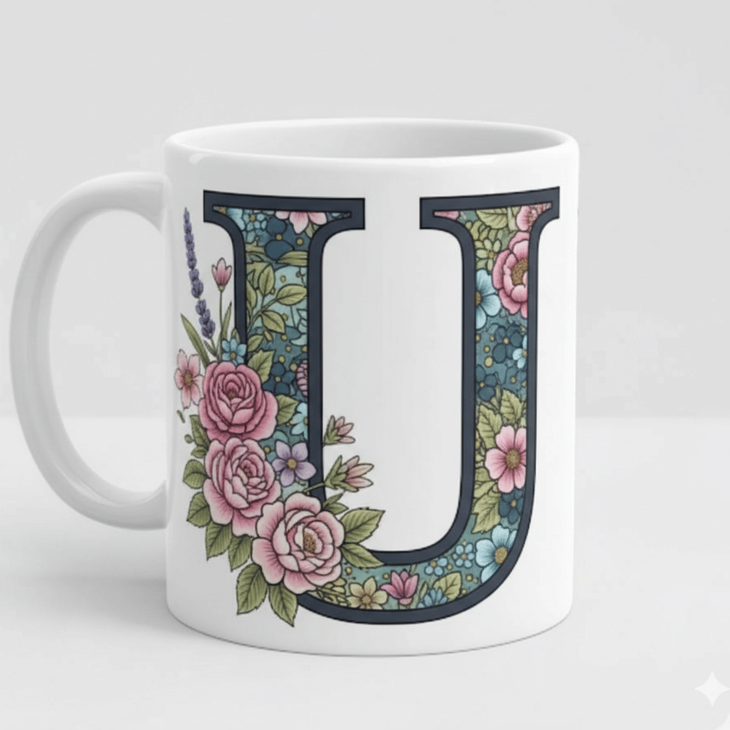     			maddock corp Alphabet Printed U Floral Ceramic Coffee Mug 350 mL ( Pack of 1 )