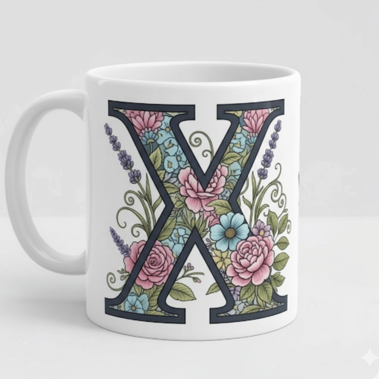     			maddock corp Alphabet Printed X Floral Ceramic Coffee Mug 350 mL ( Pack of 1 )