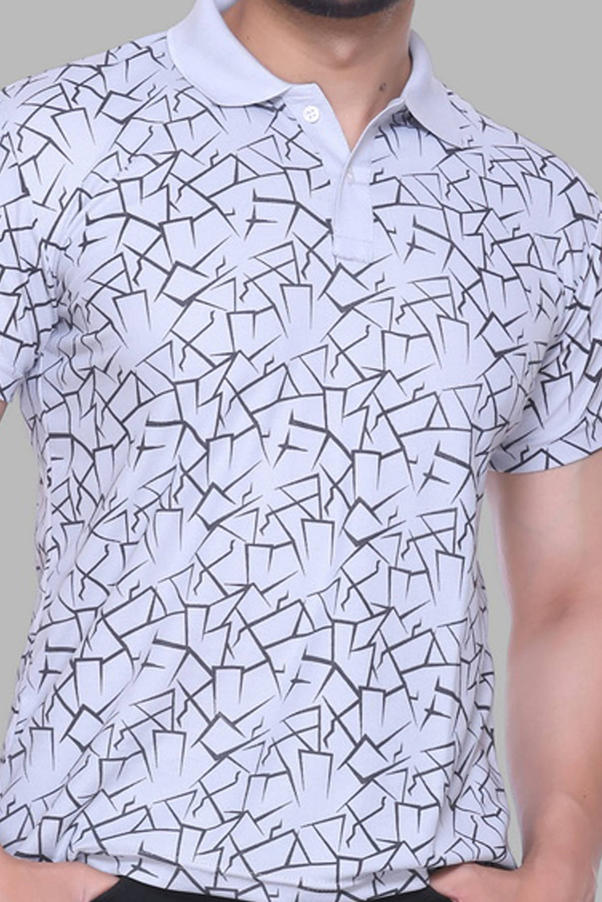 stelvin Men Cotton Blend Regular Fit Printed Polo T Shirt ( Grey )     			stelvin Men Cotton Blend Regular Fit Printed Polo T Shirt ( Grey )