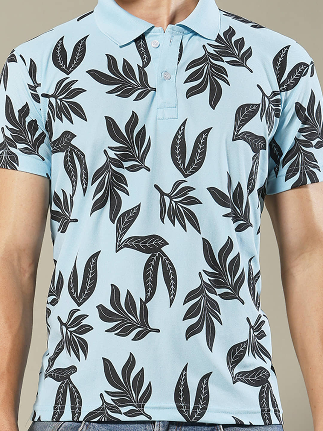 stelvin Men Cotton Blend Regular Fit Printed Polo T Shirt ( Aqua )